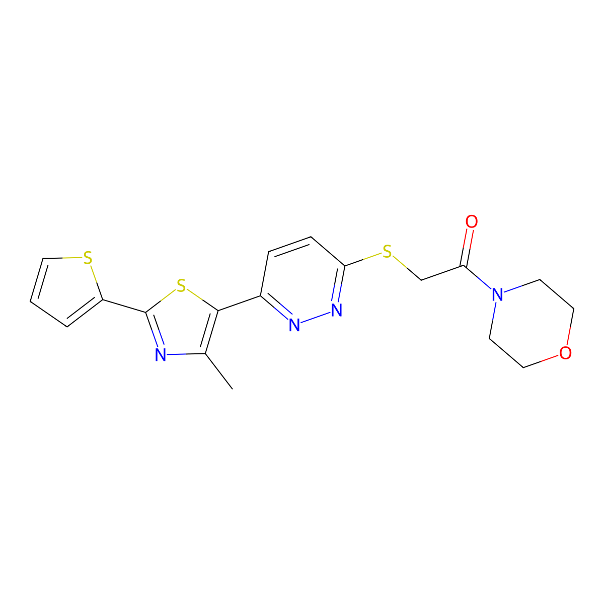 2-((6-(4-Methyl-2-(thiophen-2-yl)thiazol-5-yl)pyridazin-3-yl)thio)-1-morpholinoethanone molecular structure, CAS 1111248-33-9
