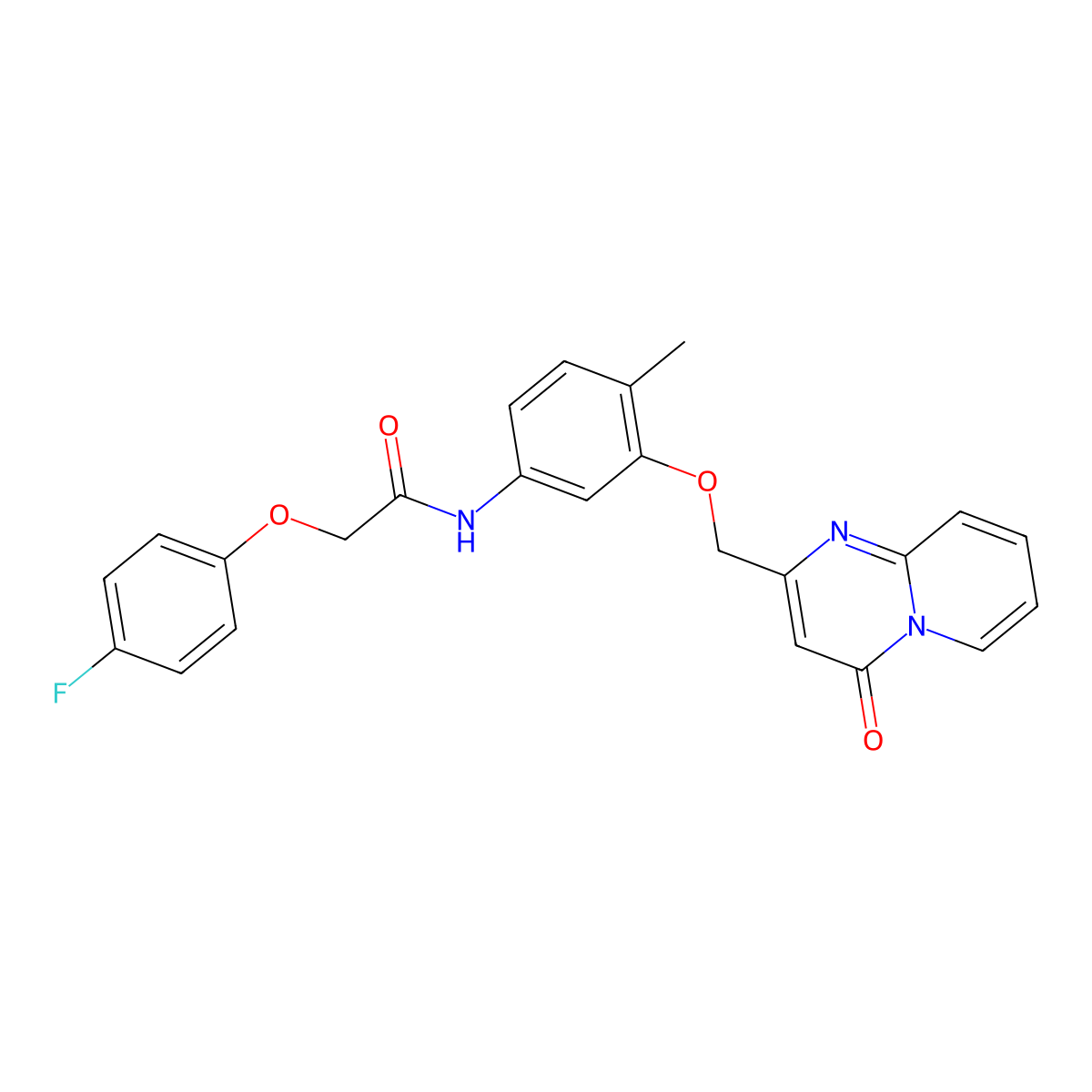 2-(4-Fluorophenoxy)-N-[4-methyl-3-({4-oxo-4H-pyrido[1,2-A]pyrimidin-2-YL}methoxy)phenyl]acetamide molecular structure, CAS 1111249-63-8