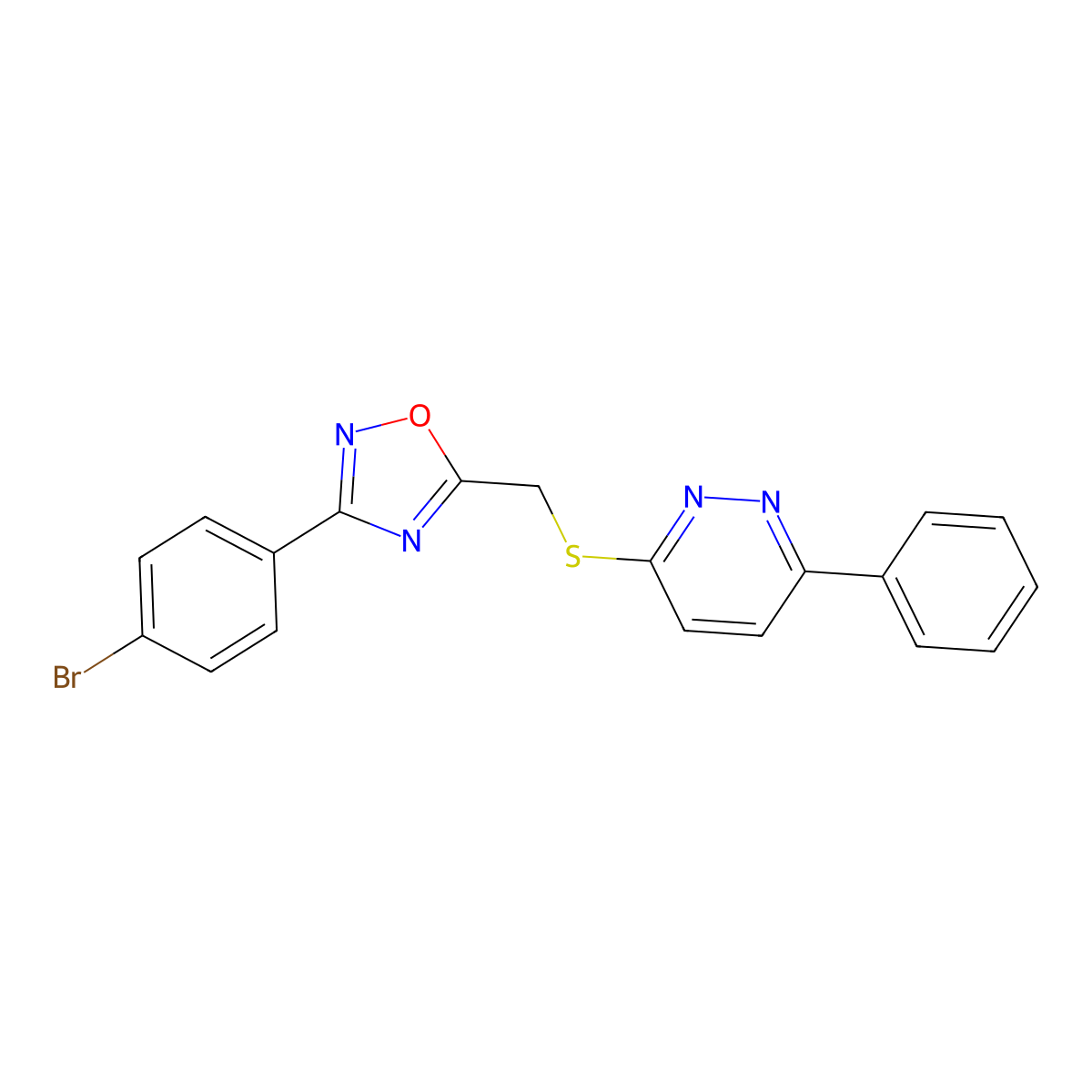 3-({[3-(4-Bromophenyl)-1,2,4-oxadiazol-5-yl]methyl}thio)-6-phenylpyridazine molecular structure, CAS 1111260-27-5