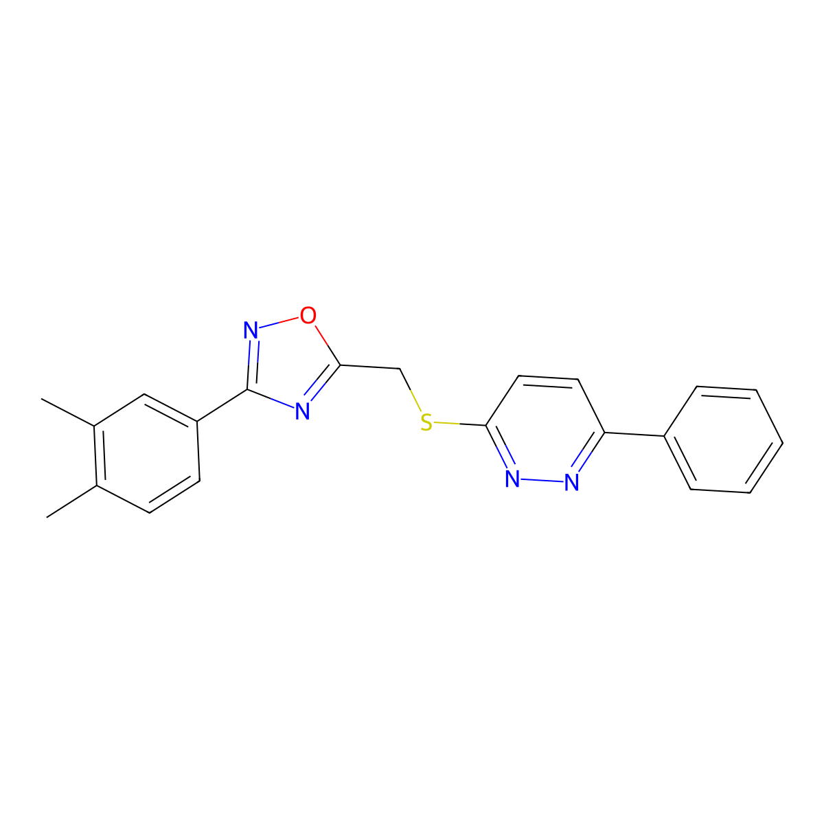 3-(3,4-Dimethylphenyl)-5-(((6-phenylpyridazin-3-yl)thio)methyl)-1,2,4-oxadiazole molecular structure, CAS 1111260-29-7