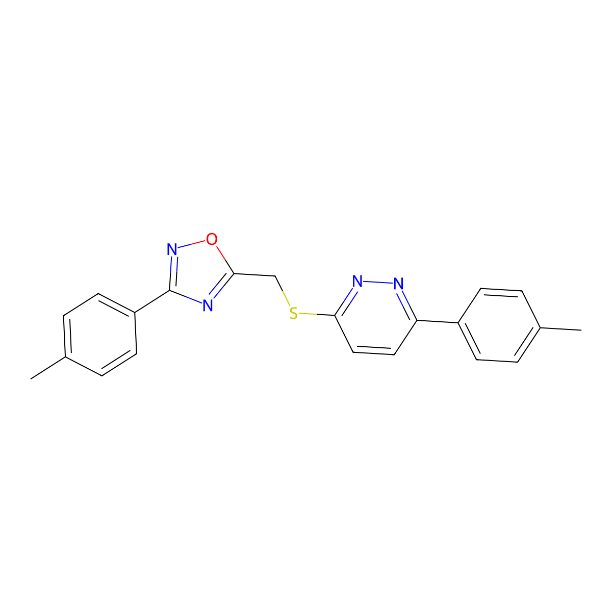 3-(4-Methylphenyl)-6-({[3-(4-methylphenyl)-1,2,4-oxadiazol-5-yl]methyl}sulfanyl)pyridazine molecular structure, CAS 1111260-31-1