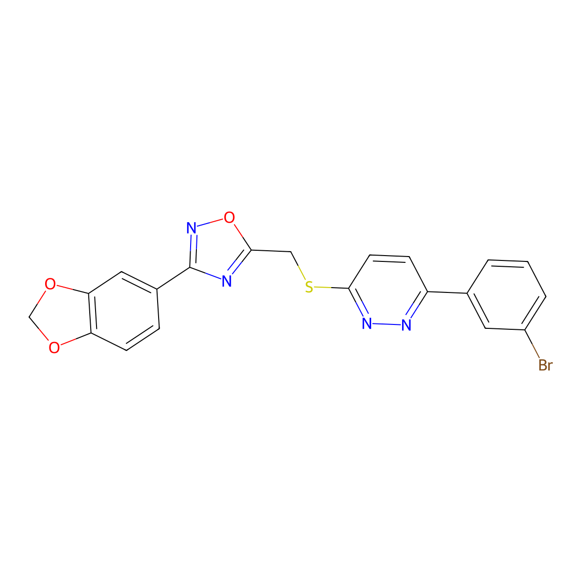 3-({[3-(1,3-Benzodioxol-5-yl)-1,2,4-oxadiazol-5-yl]methyl}sulfanyl)-6-(3-bromophenyl)pyridazine molecular structure, CAS 1111260-34-4