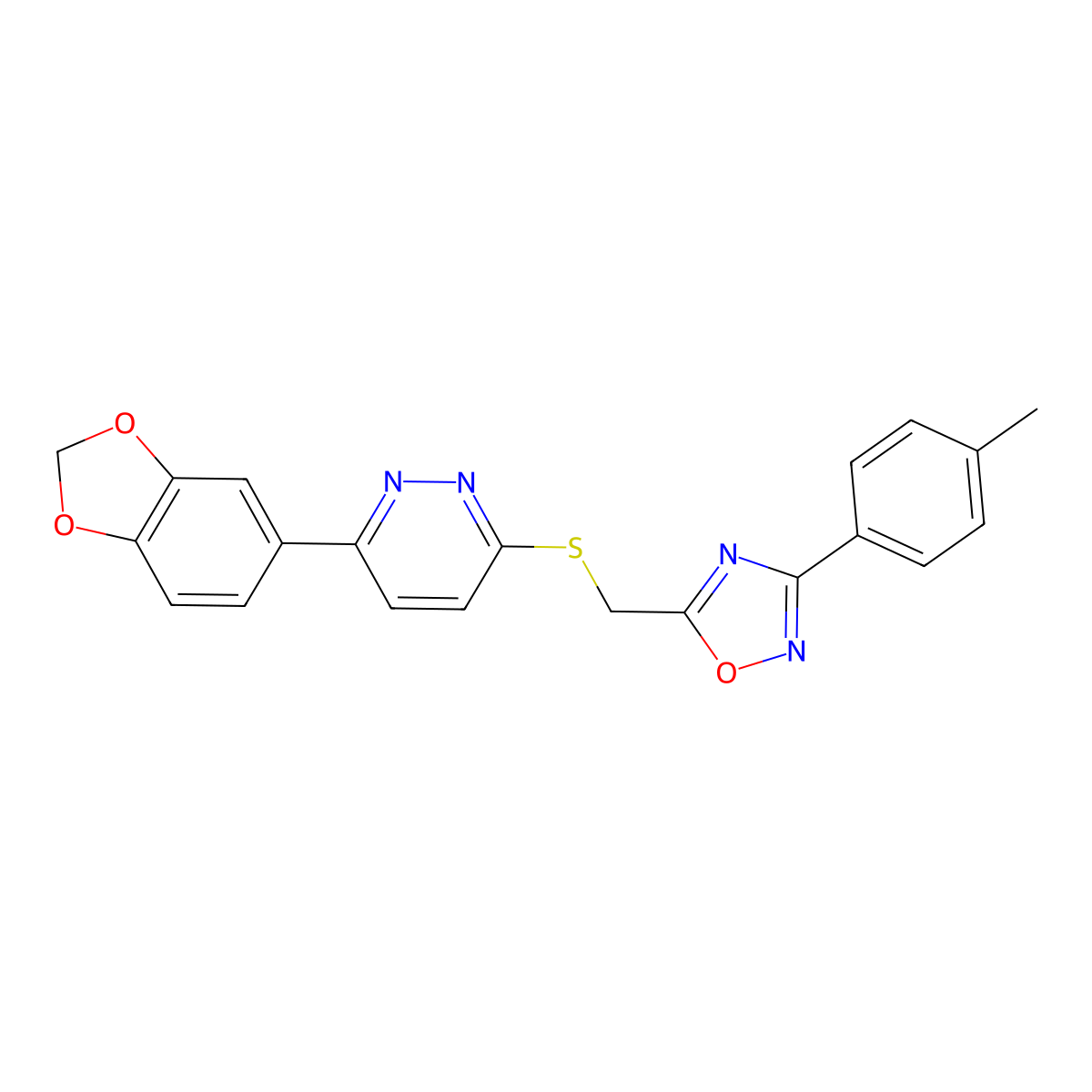 3-(1,3-Benzodioxol-5-yl)-6-({[3-(4-methylphenyl)-1,2,4-oxadiazol-5-yl]methyl}sulfanyl)pyridazine molecular structure, CAS 1111260-36-6