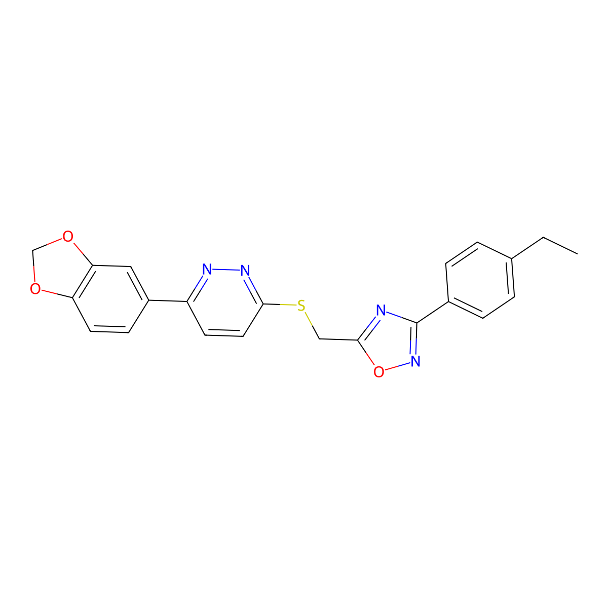 3-(2H-1,3-benzodioxol-5-yl)-6-({[3-(4-ethylphenyl)-1,2,4-oxadiazol-5-yl]methyl}sulfanyl)pyridazine molecular structure, CAS 1111260-38-8