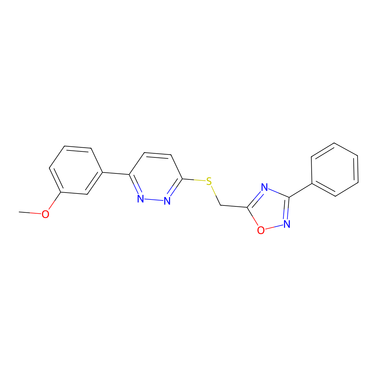 3-(3-Methoxyphenyl)-6-{[(3-phenyl-1,2,4-oxadiazol-5-yl)methyl]sulfanyl}pyridazine molecular structure, CAS 1111260-41-3
