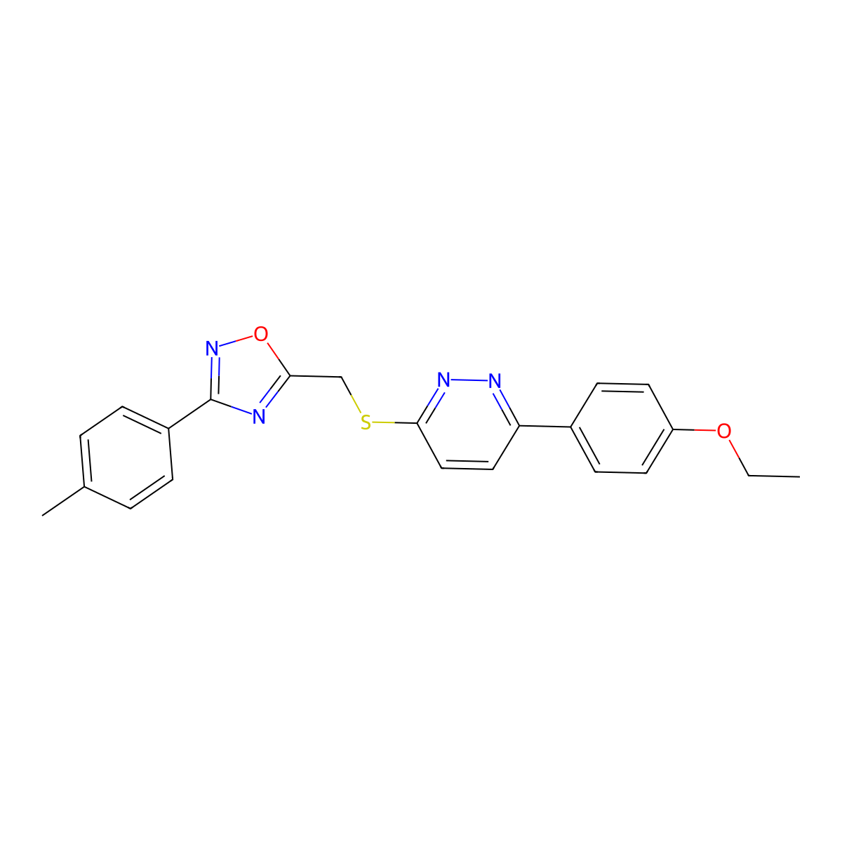 5-(((6-(4-Ethoxyphenyl)pyridazin-3-yl)thio)methyl)-3-(p-tolyl)-1,2,4-oxadiazole molecular structure, CAS 1111260-44-6