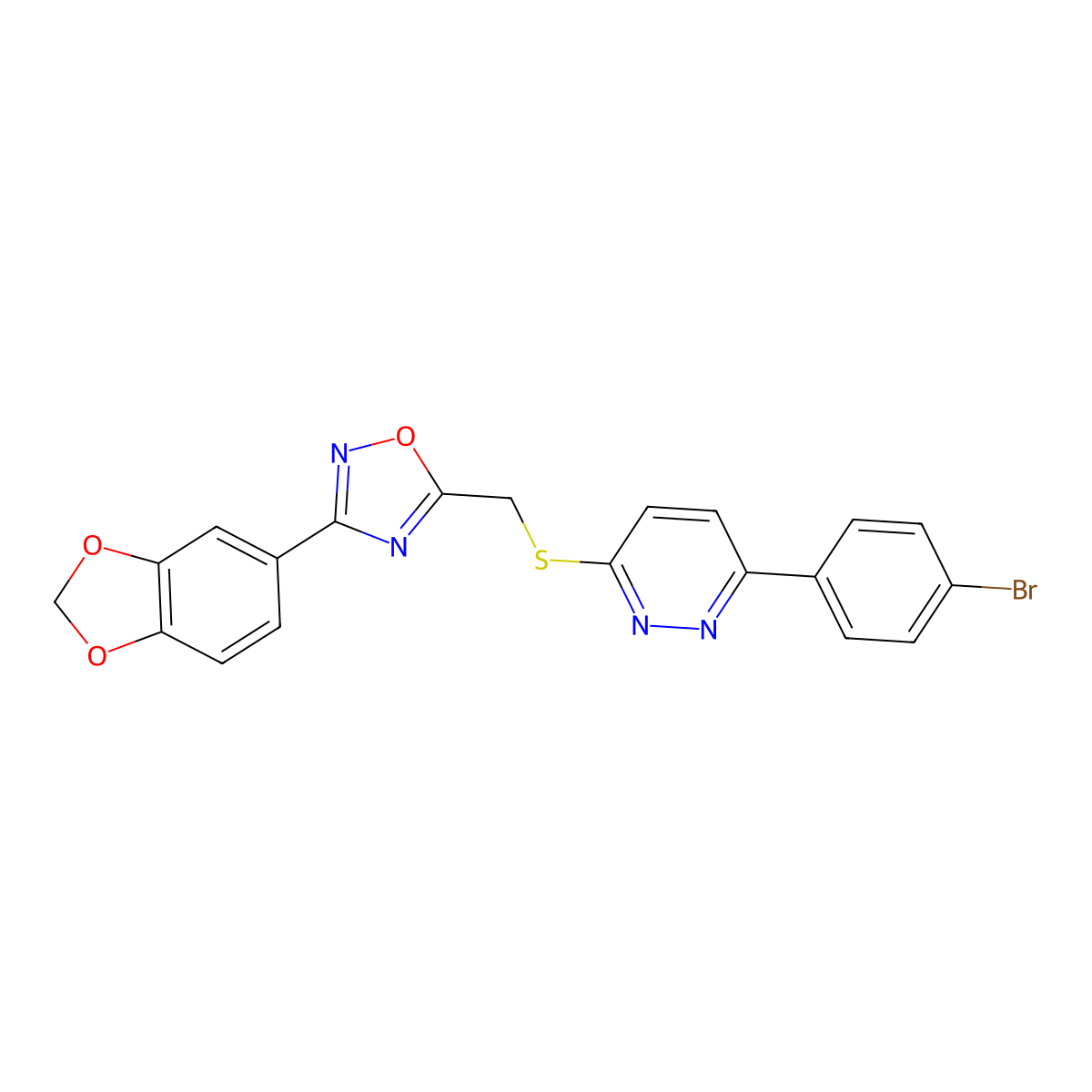 3-({[3-(1,3-Benzodioxol-5-yl)-1,2,4-oxadiazol-5-yl]methyl}thio)-6-(4-bromophenyl)pyridazine molecular structure, CAS 1111260-47-9