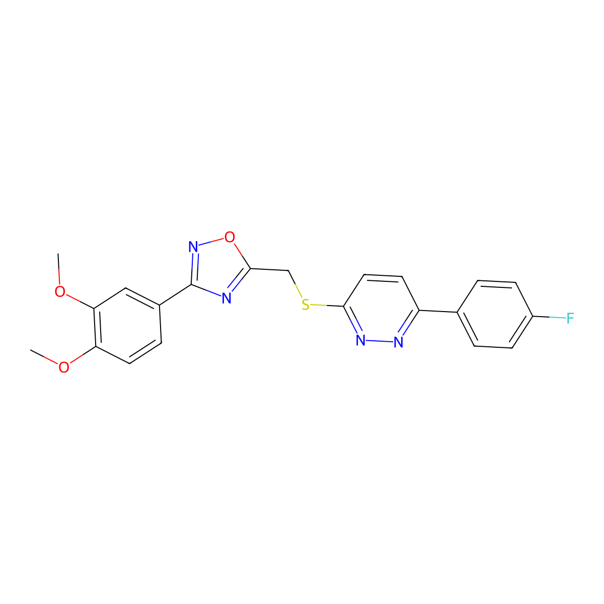 3-({[3-(3,4-Dimethoxyphenyl)-1,2,4-oxadiazol-5-yl]methyl}thio)-6-(4-fluorophenyl)pyridazine molecular structure, CAS 1111260-51-5