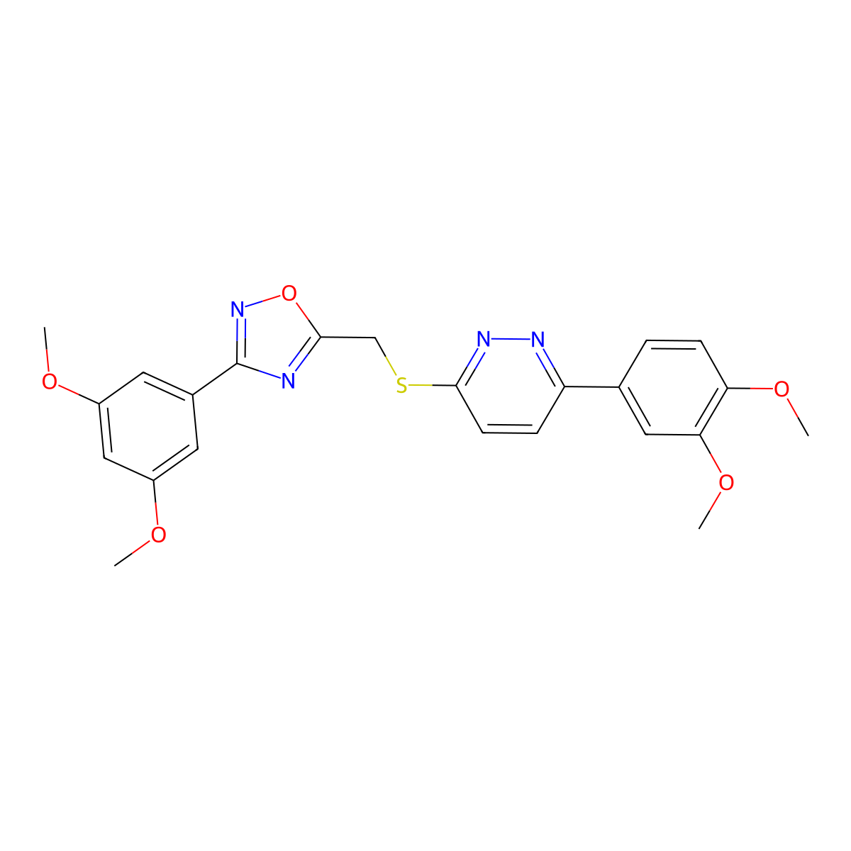 3-(3,4-Dimethoxyphenyl)-6-({[3-(3,5-dimethoxyphenyl)-1,2,4-oxadiazol-5-yl]methyl}sulfanyl)pyridazine molecular structure, CAS 1111260-57-1
