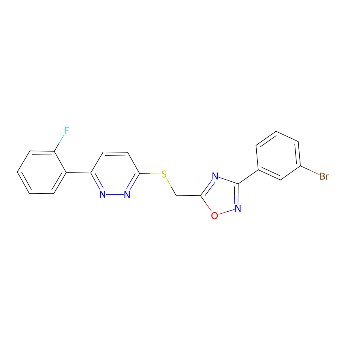 3-(3-Bromophenyl)-5-(((6-(2-fluorophenyl)pyridazin-3-yl)thio)methyl)-1,2,4-oxadiazole molecular structure, CAS 1111260-60-6