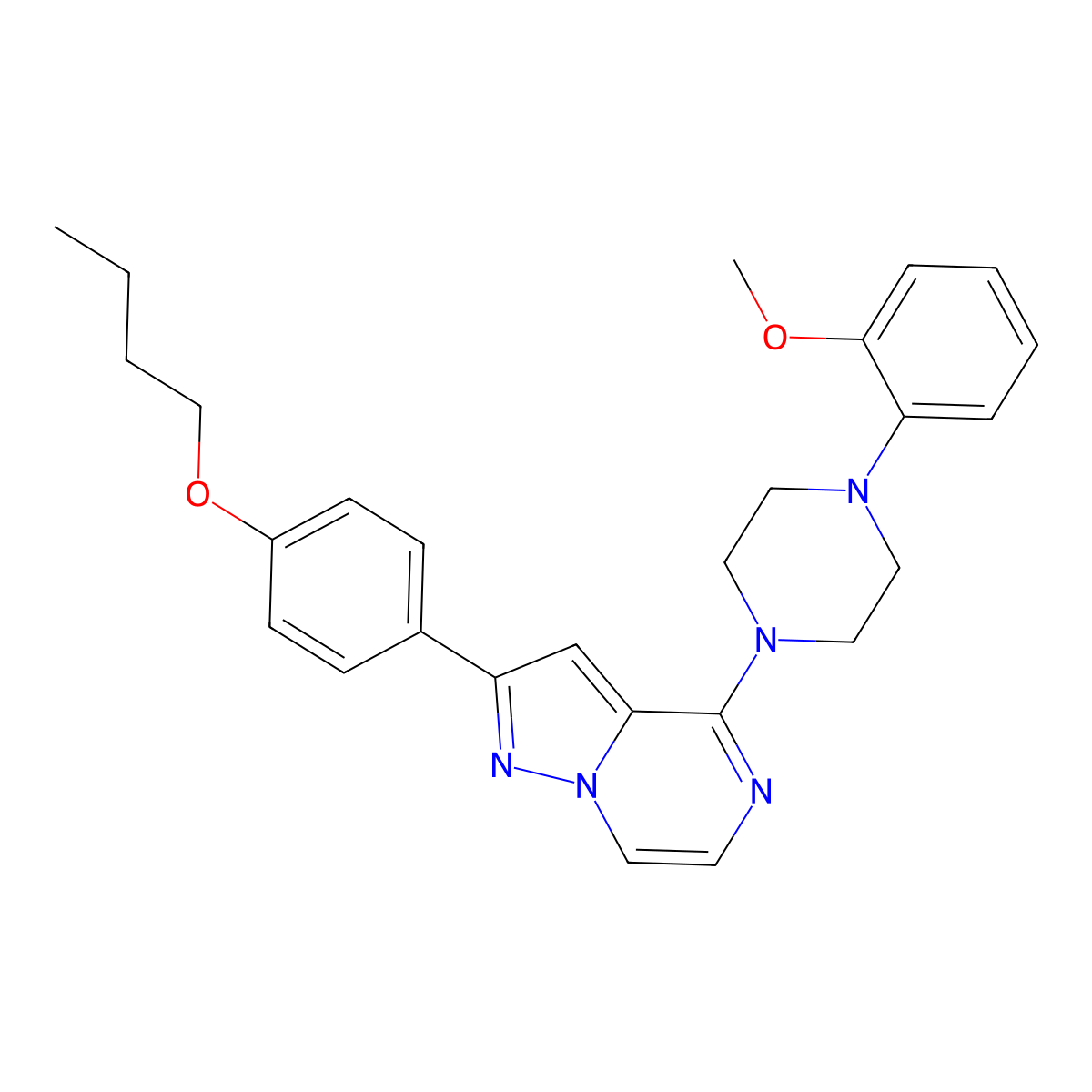 2-(4-Butoxyphenyl)-4-(4-(2-methoxyphenyl)piperazin-1-yl)pyrazolo[1,5-a]pyrazine molecular structure, CAS 1111262-30-6
