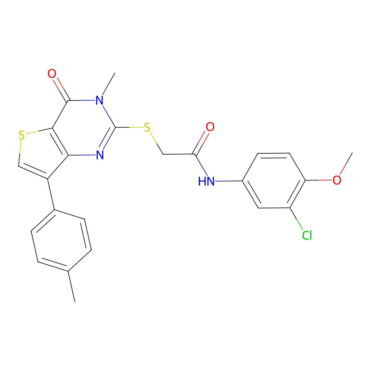 N-(3-chloro-4-methoxyphenyl)-2-{[3-methyl-7-(4-methylphenyl)-4-oxo-3,4-dihydrothieno[3,2-d]pyrimidin-2-yl]thio}acetamide molecular structure, CAS 1111265-59-8