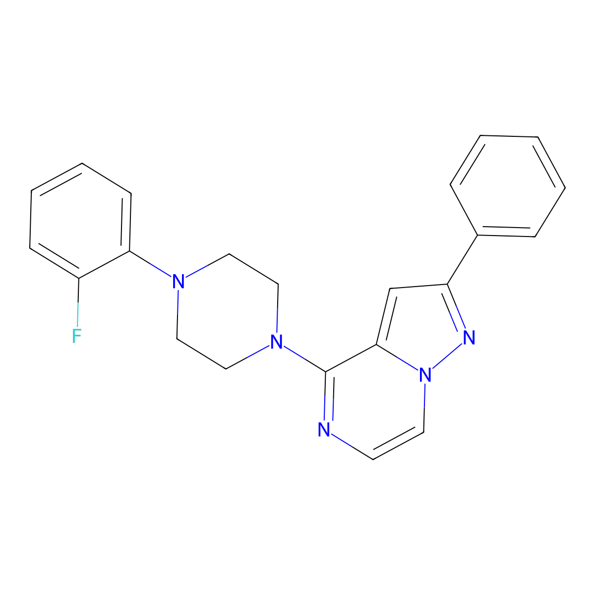 1-(2-Fluorophenyl)-4-{2-phenylpyrazolo[1,5-a]pyrazin-4-yl}piperazine molecular structure, CAS 1111268-12-2