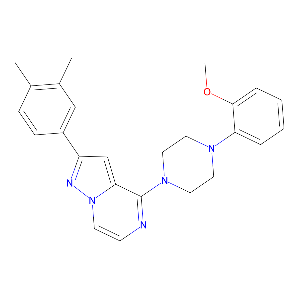 2-(3,4-Dimethylphenyl)-4-(4-(2-methoxyphenyl)piperazin-1-yl)pyrazolo[1,5-a]pyrazine molecular structure, CAS 1111268-14-4