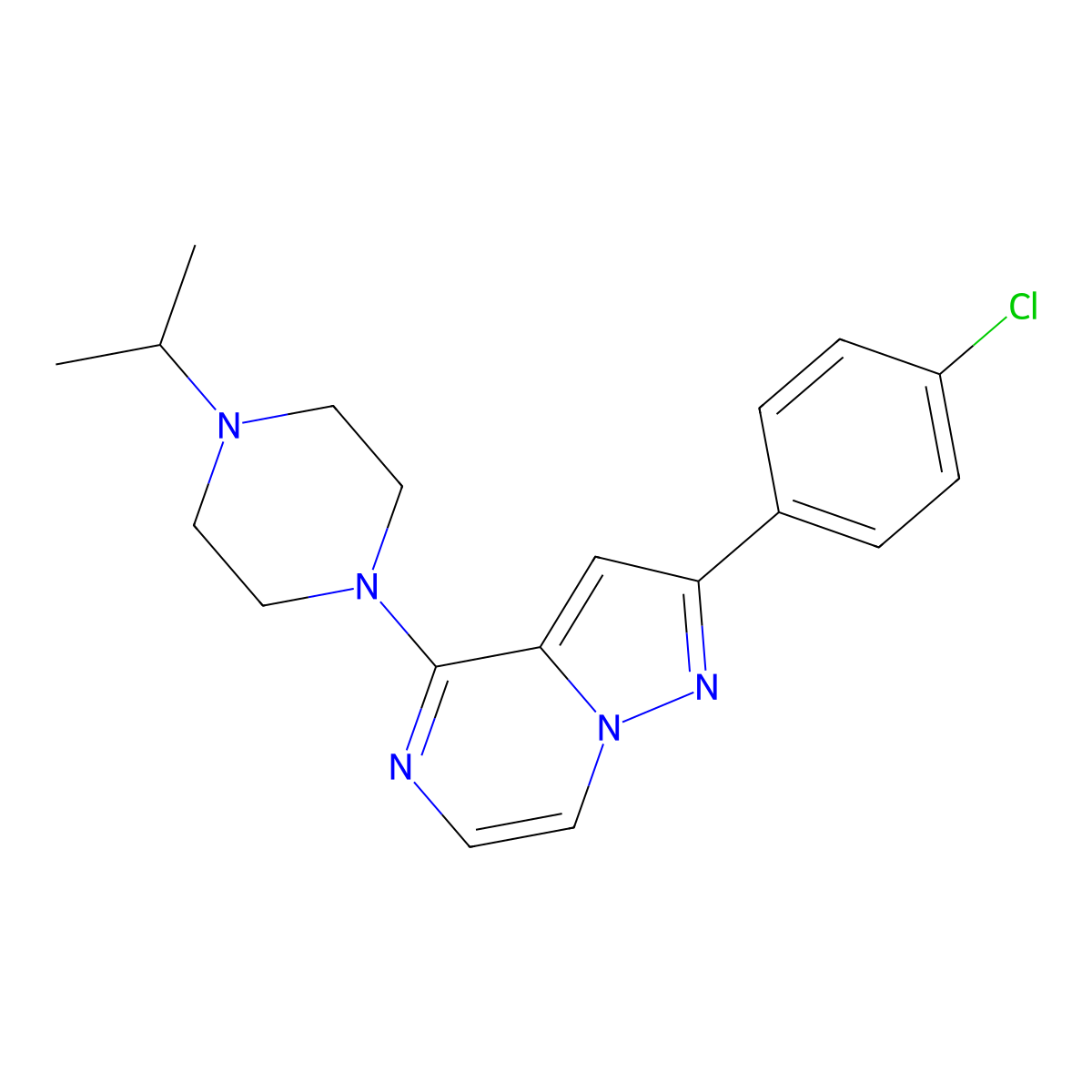 1-[2-(4-Chlorophenyl)pyrazolo[1,5-a]pyrazin-4-yl]-4-(propan-2-yl)piperazine molecular structure, CAS 1111268-23-5