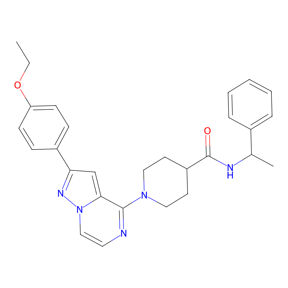 1-[2-(4-ethoxyphenyl)pyrazolo[1,5-a]pyrazin-4-yl]-N-(1-phenylethyl)piperidine-4-carboxamide molecular structure, CAS 1111269-04-5