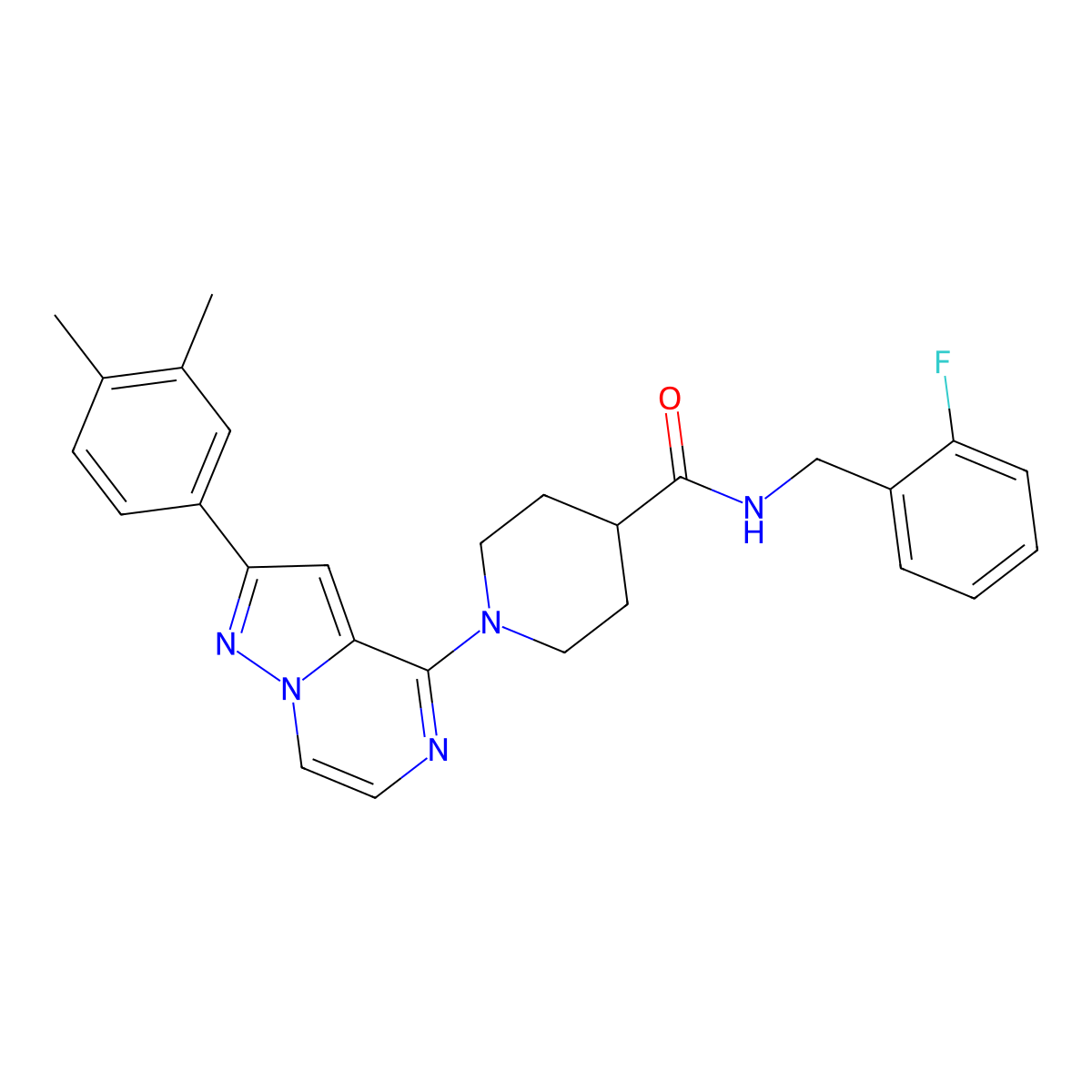 1-[2-(3,4-dimethylphenyl)pyrazolo[1,5-a]pyrazin-4-yl]-N-(2-fluorobenzyl)piperidine-4-carboxamide molecular structure, CAS 1111269-35-2