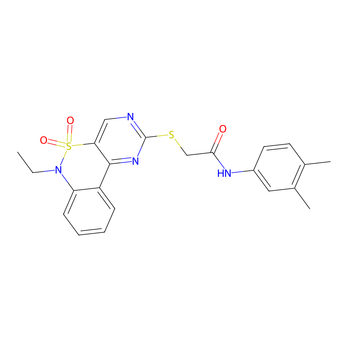 N-(3,4-dimethylphenyl)-2-({9-ethyl-8,8-dioxo-8lambda6-thia-3,5,9-triazatricyclo[8.4.0.0^{2,7}]tetradeca-1(14),2(7),3,5,10,12-hexaen-4-yl}sulfanyl)acetamide molecular structure, CAS 1111281-24-3