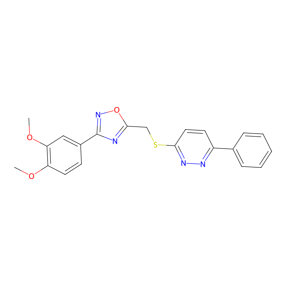 3-({[3-(3,4-Dimethoxyphenyl)-1,2,4-oxadiazol-5-yl]methyl}thio)-6-phenylpyridazine molecular structure, CAS 1111290-52-8