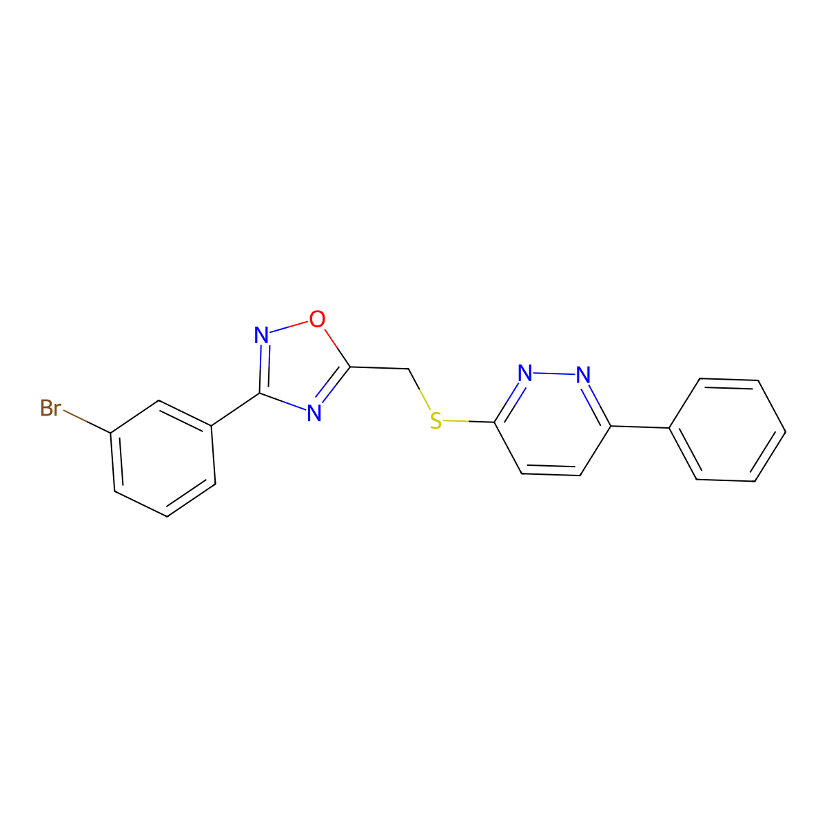 3-({[3-(3-Bromophenyl)-1,2,4-oxadiazol-5-yl]methyl}thio)-6-phenylpyridazine molecular structure, CAS 1111290-53-9