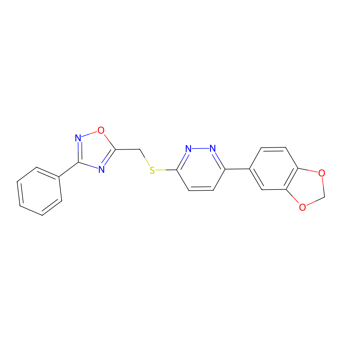 3-(2H-1,3-benzodioxol-5-yl)-6-{[(3-phenyl-1,2,4-oxadiazol-5-yl)methyl]sulfanyl}pyridazine molecular structure, CAS 1111290-58-4