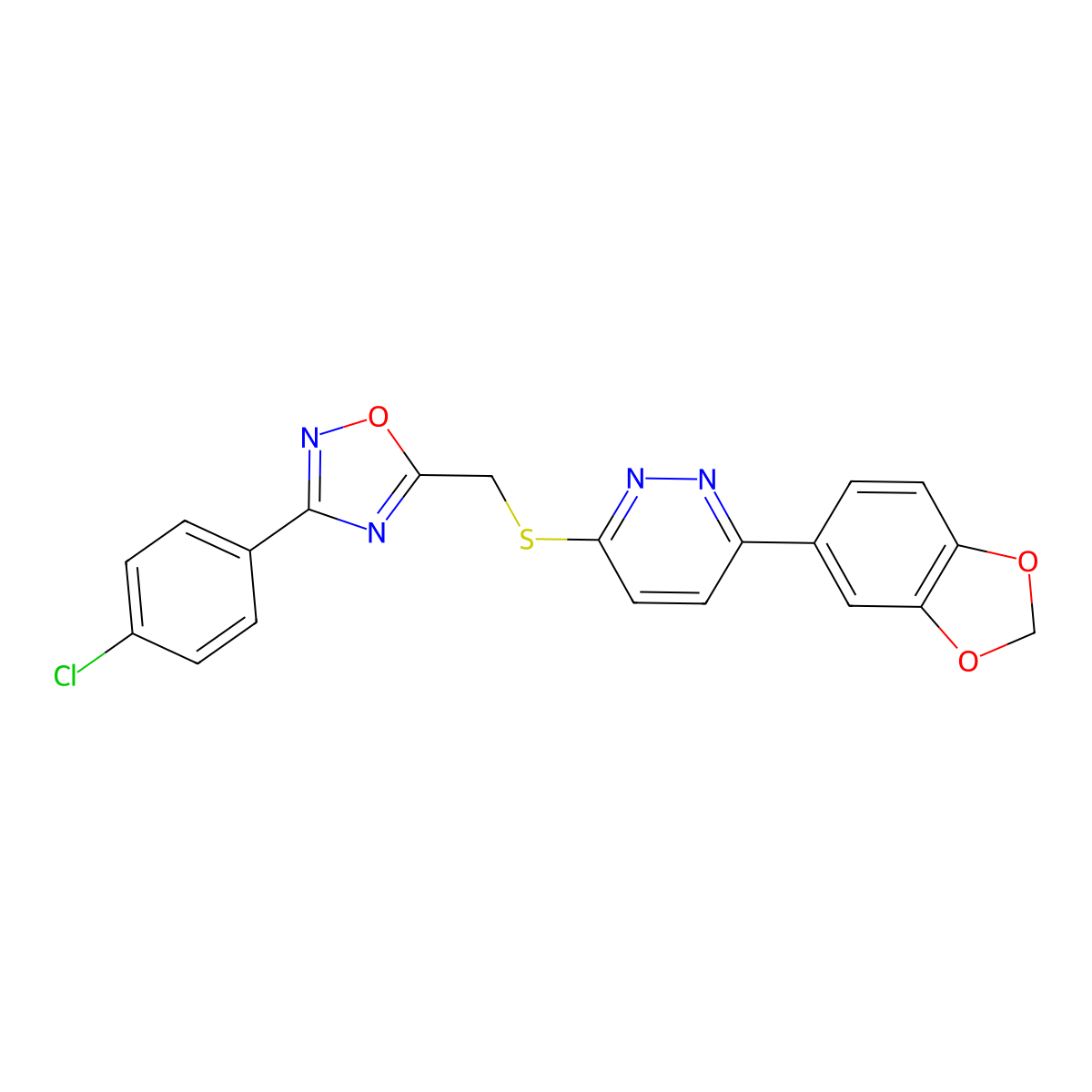 3-(1,3-Benzodioxol-5-yl)-6-({[3-(4-chlorophenyl)-1,2,4-oxadiazol-5-yl]methyl}sulfanyl)pyridazine molecular structure, CAS 1111290-59-5