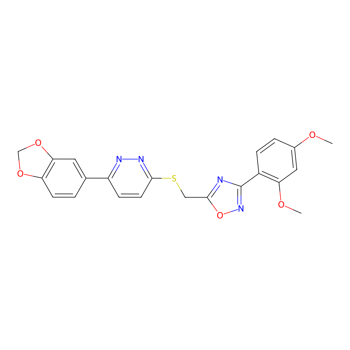 3-(1,3-Benzodioxol-5-yl)-6-({[3-(2,4-dimethoxyphenyl)-1,2,4-oxadiazol-5-yl]methyl}sulfanyl)pyridazine molecular structure, CAS 1111290-60-8