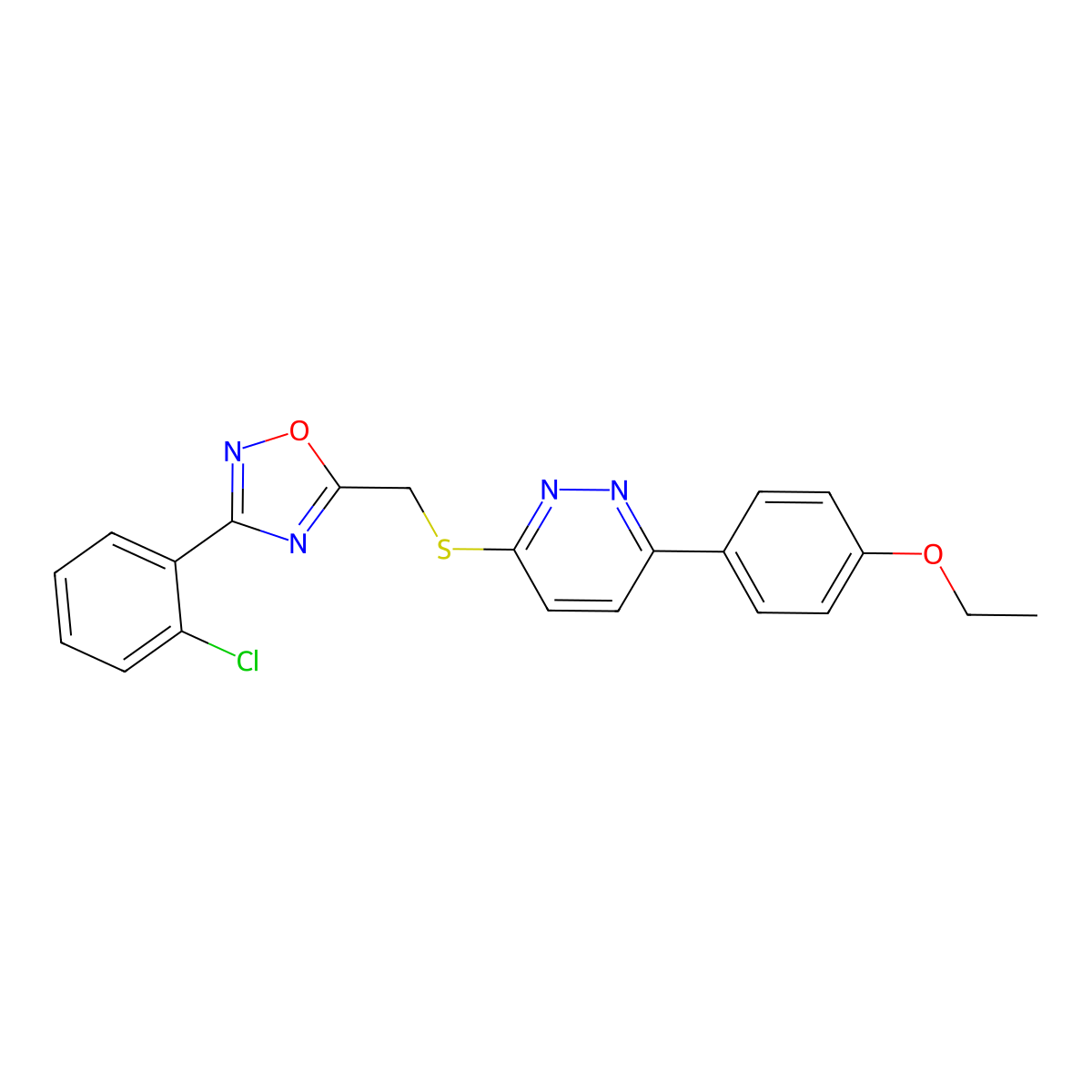 3-(2-Chlorophenyl)-5-(((6-(4-ethoxyphenyl)pyridazin-3-yl)thio)methyl)-1,2,4-oxadiazole molecular structure, CAS 1111290-66-4