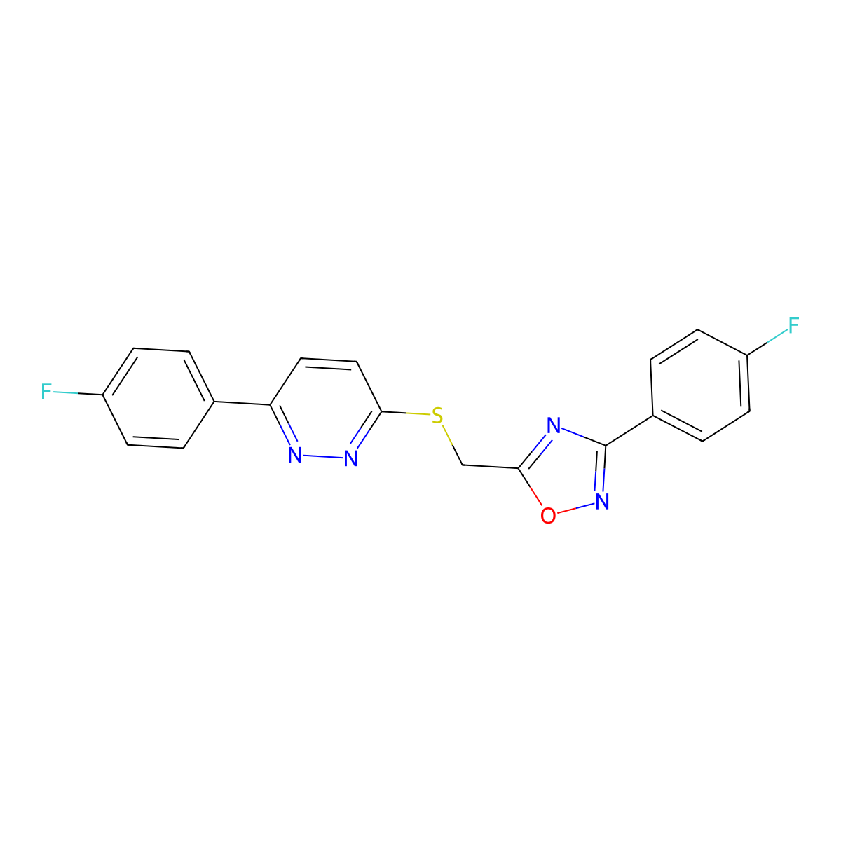 3-(4-Fluorophenyl)-5-(((6-(4-fluorophenyl)pyridazin-3-yl)thio)methyl)-1,2,4-oxadiazole molecular structure, CAS 1111290-72-2
