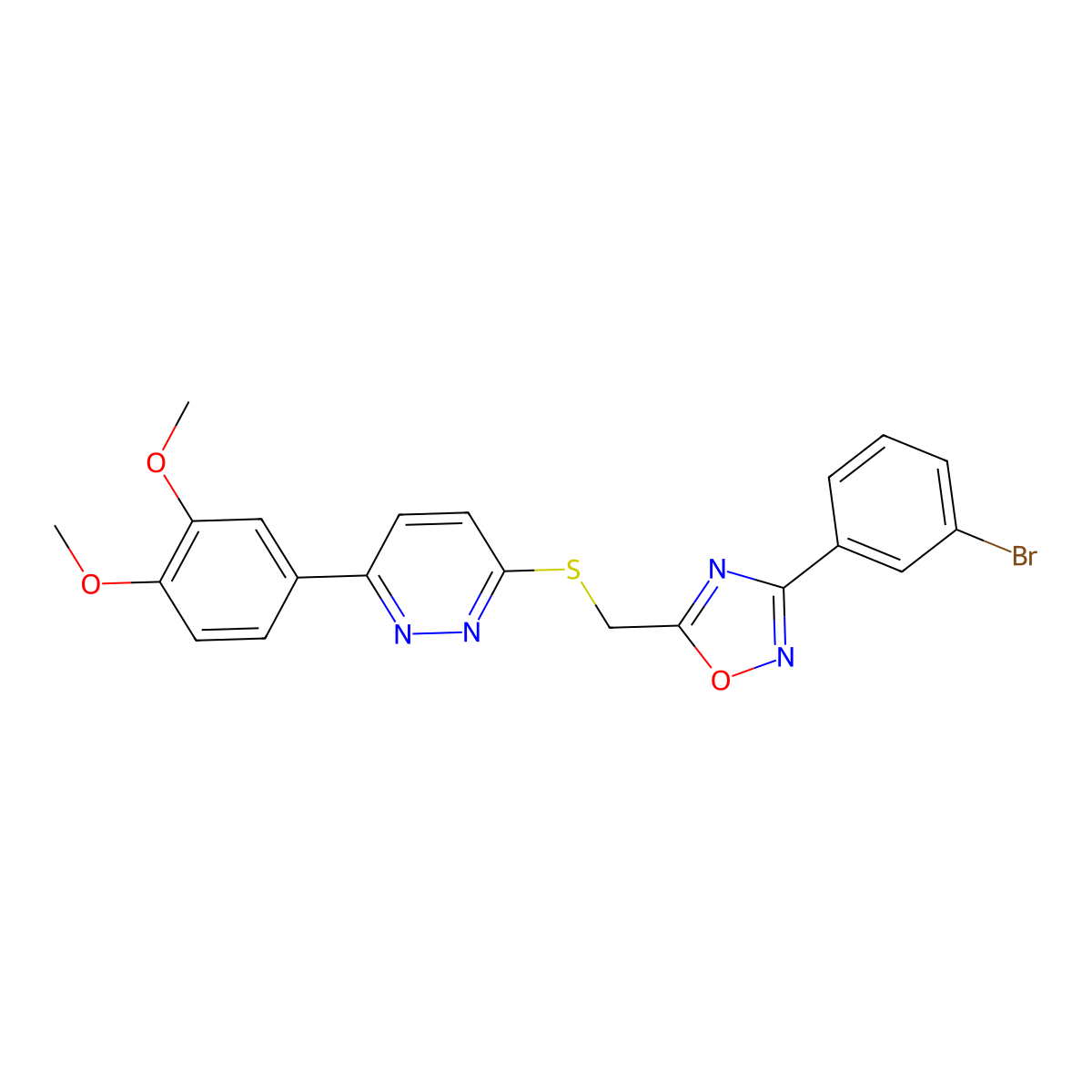 3-(3-Bromophenyl)-5-(((6-(3,4-dimethoxyphenyl)pyridazin-3-yl)thio)methyl)-1,2,4-oxadiazole molecular structure, CAS 1111290-76-6