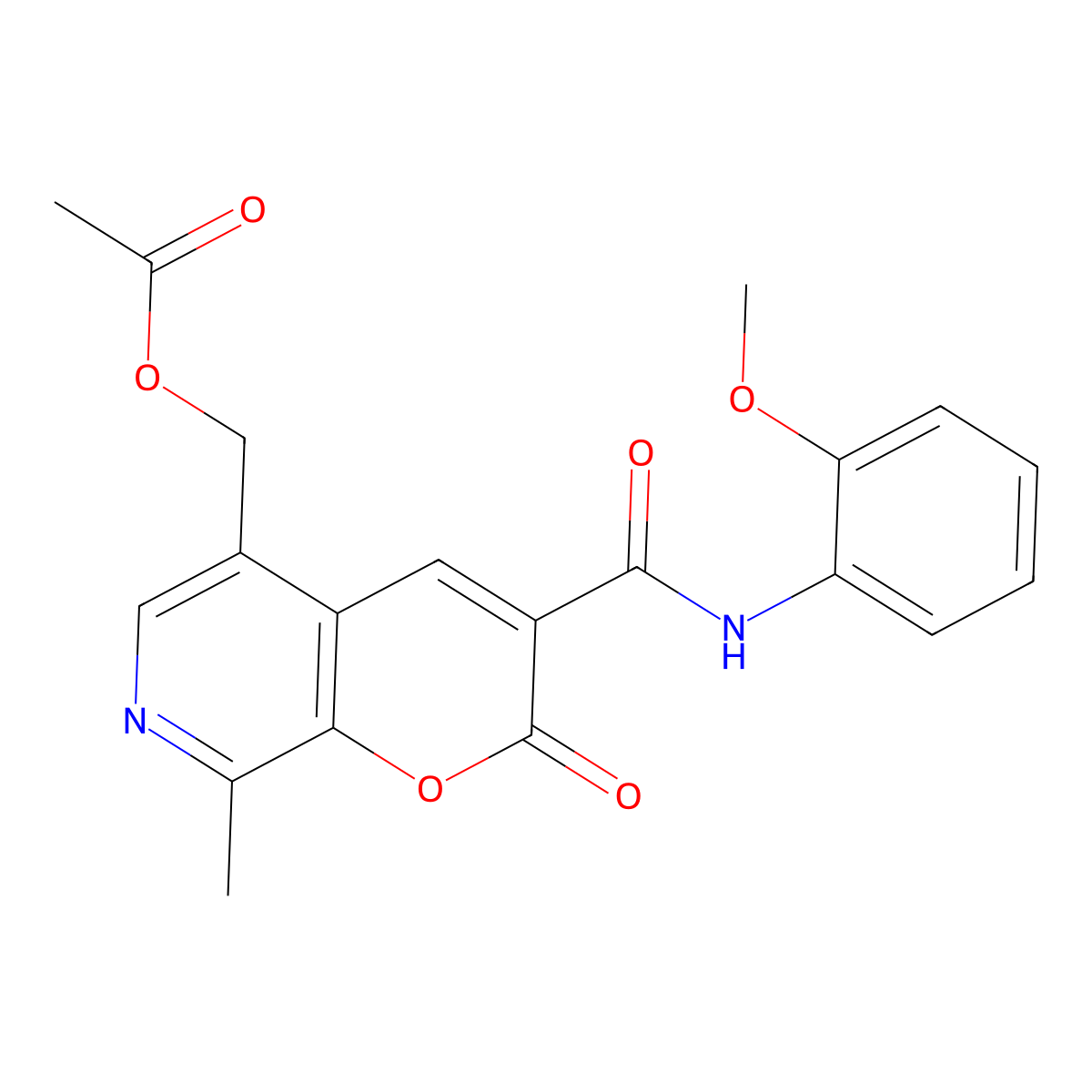 (3-{[(2-methoxyphenyl)amino]carbonyl}-8-methyl-2-oxo-2H-pyrano[2,3-c]pyridin-5-yl)methyl acetate molecular structure, CAS 1111292-02-4