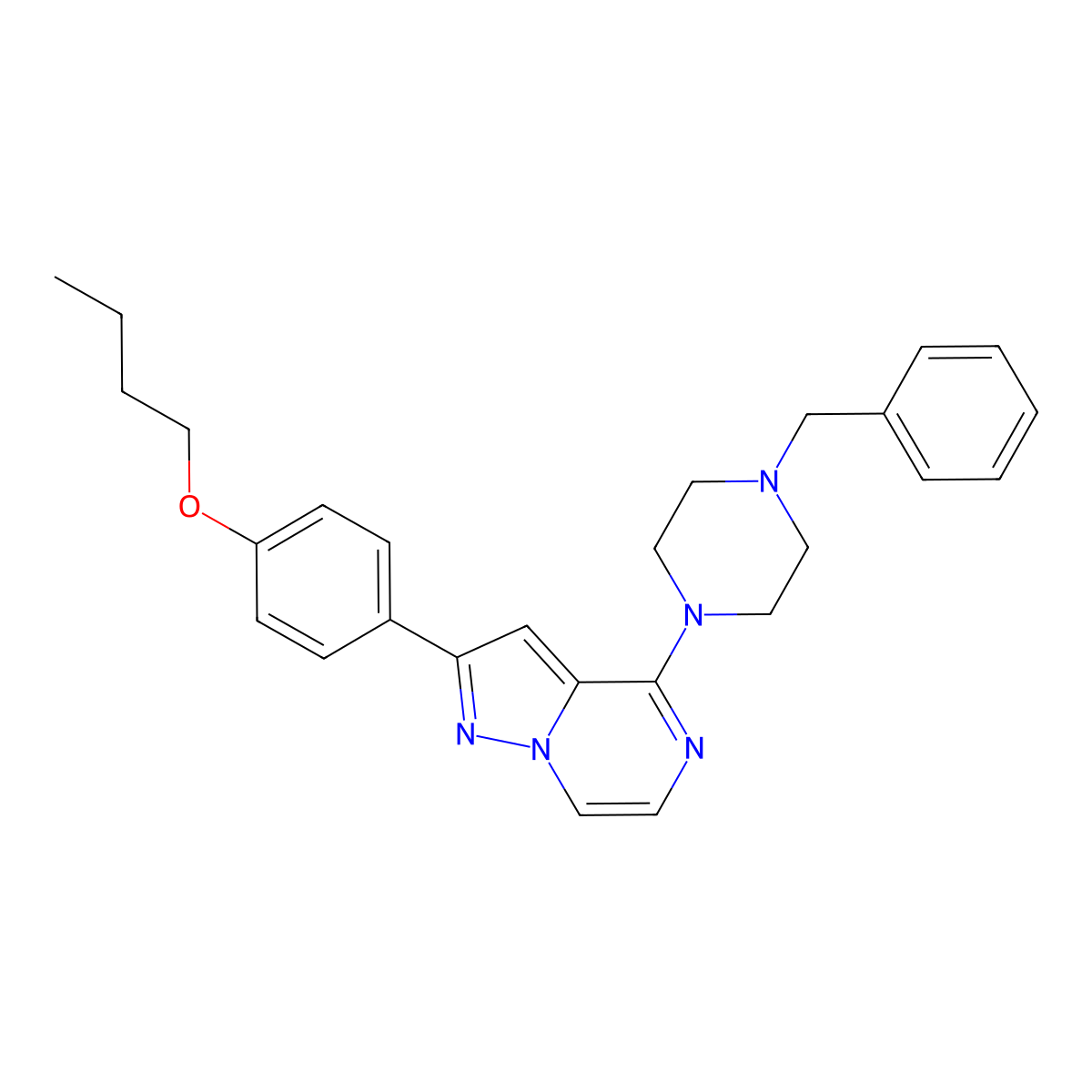 1-Benzyl-4-[2-(4-butoxyphenyl)pyrazolo[1,5-a]pyrazin-4-yl]piperazine molecular structure, CAS 1111292-05-7