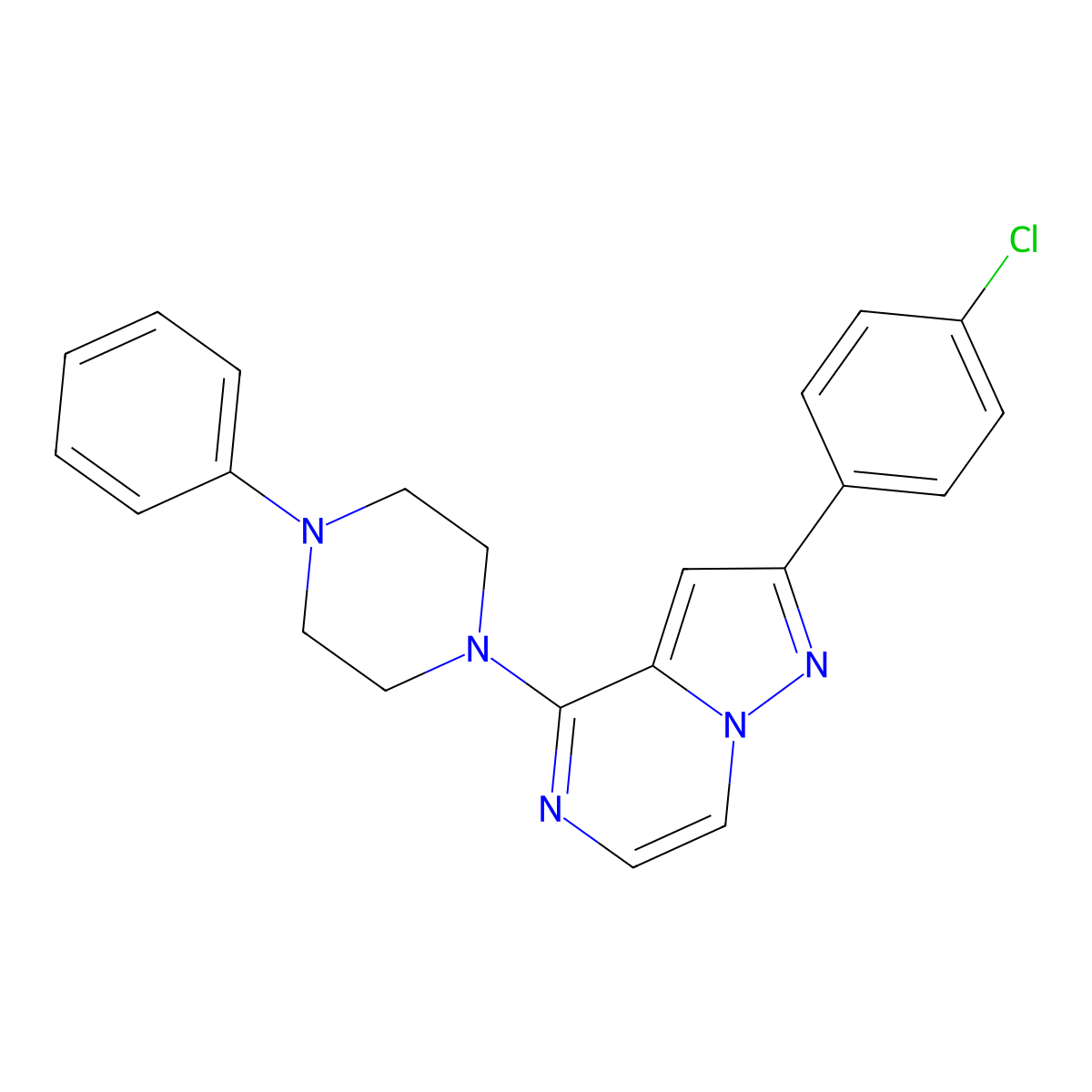2-(4-Chlorophenyl)-4-(4-phenylpiperazin-1-yl)pyrazolo[1,5-a]pyrazine molecular structure, CAS 1111292-07-9