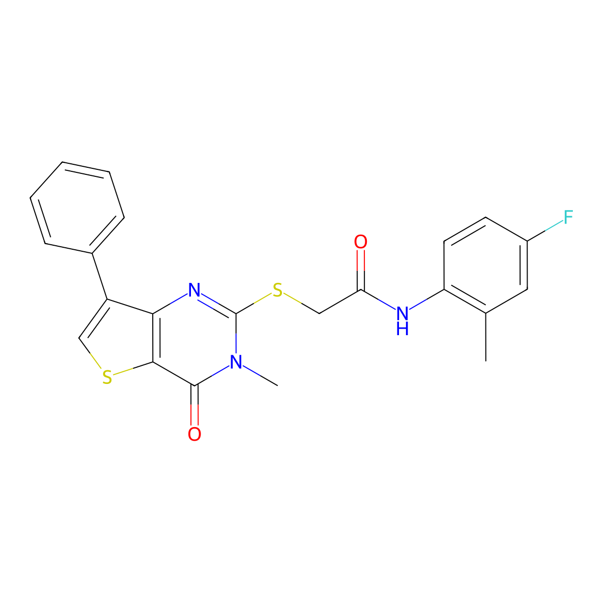 N-(4-fluoro-2-methylphenyl)-2-[(3-methyl-4-oxo-7-phenyl-3,4-dihydrothieno[3,2-d]pyrimidin-2-yl)sulfanyl]acetamide molecular structure, CAS 1111292-28-4