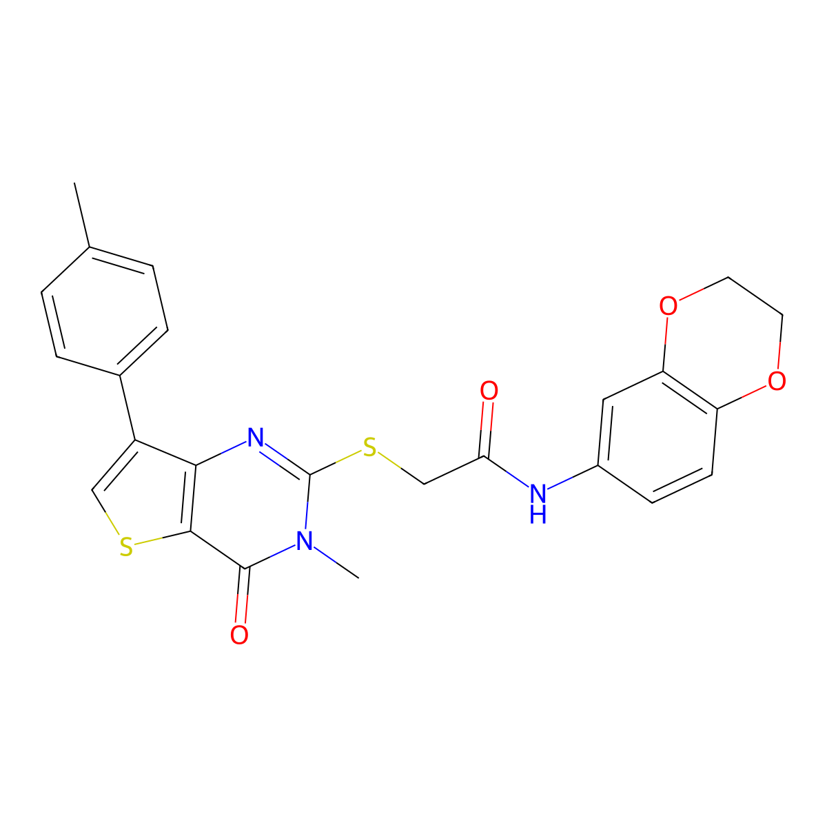 N-(2,3-dihydro-1,4-benzodioxin-6-yl)-2-{[3-methyl-7-(4-methylphenyl)-4-oxo-3,4-dihydrothieno[3,2-d]pyrimidin-2-yl]thio}acetamide molecular structure, CAS 1111292-29-5
