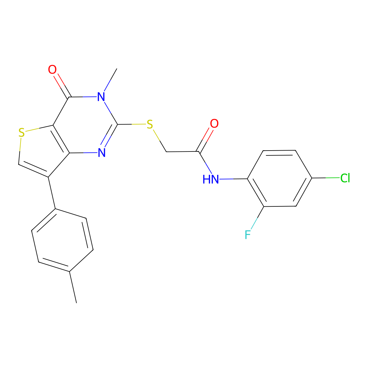 N-(4-chloro-2-fluorophenyl)-2-{[3-methyl-7-(4-methylphenyl)-4-oxo-3,4-dihydrothieno[3,2-d]pyrimidin-2-yl]sulfanyl}acetamide molecular structure, CAS 1111292-30-8