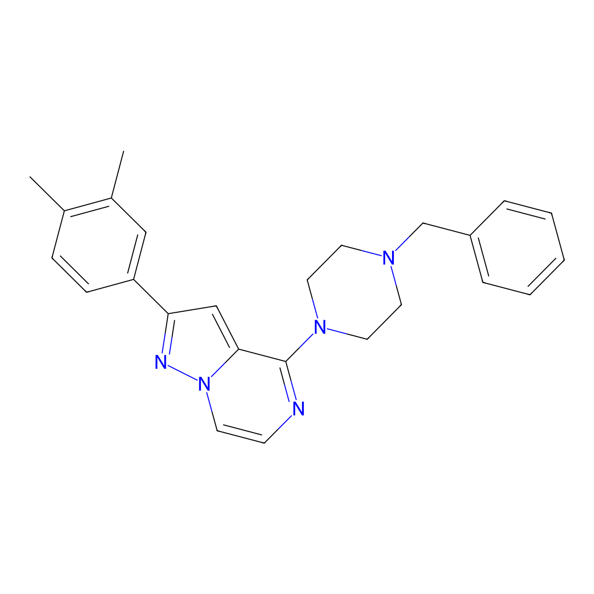 1-Benzyl-4-[2-(3,4-dimethylphenyl)pyrazolo[1,5-a]pyrazin-4-yl]piperazine molecular structure, CAS 1111295-61-4