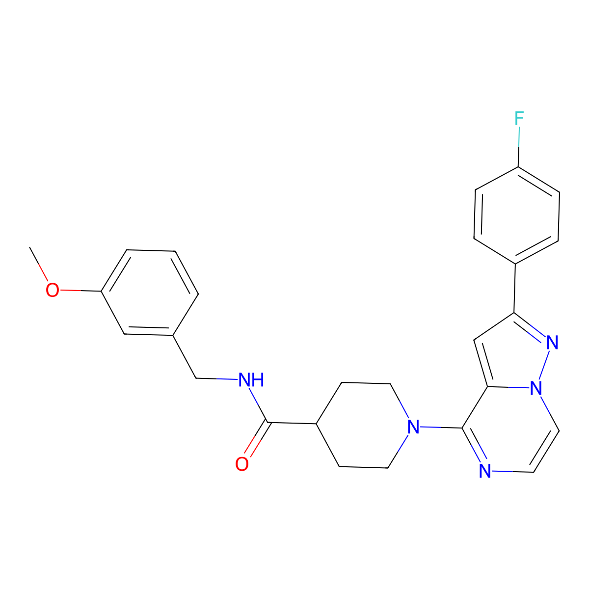 1-(2-(4-fluorophenyl)pyrazolo[1,5-a]pyrazin-4-yl)-N-(3-methoxybenzyl)piperidine-4-carboxamide molecular structure, CAS 1111295-91-0