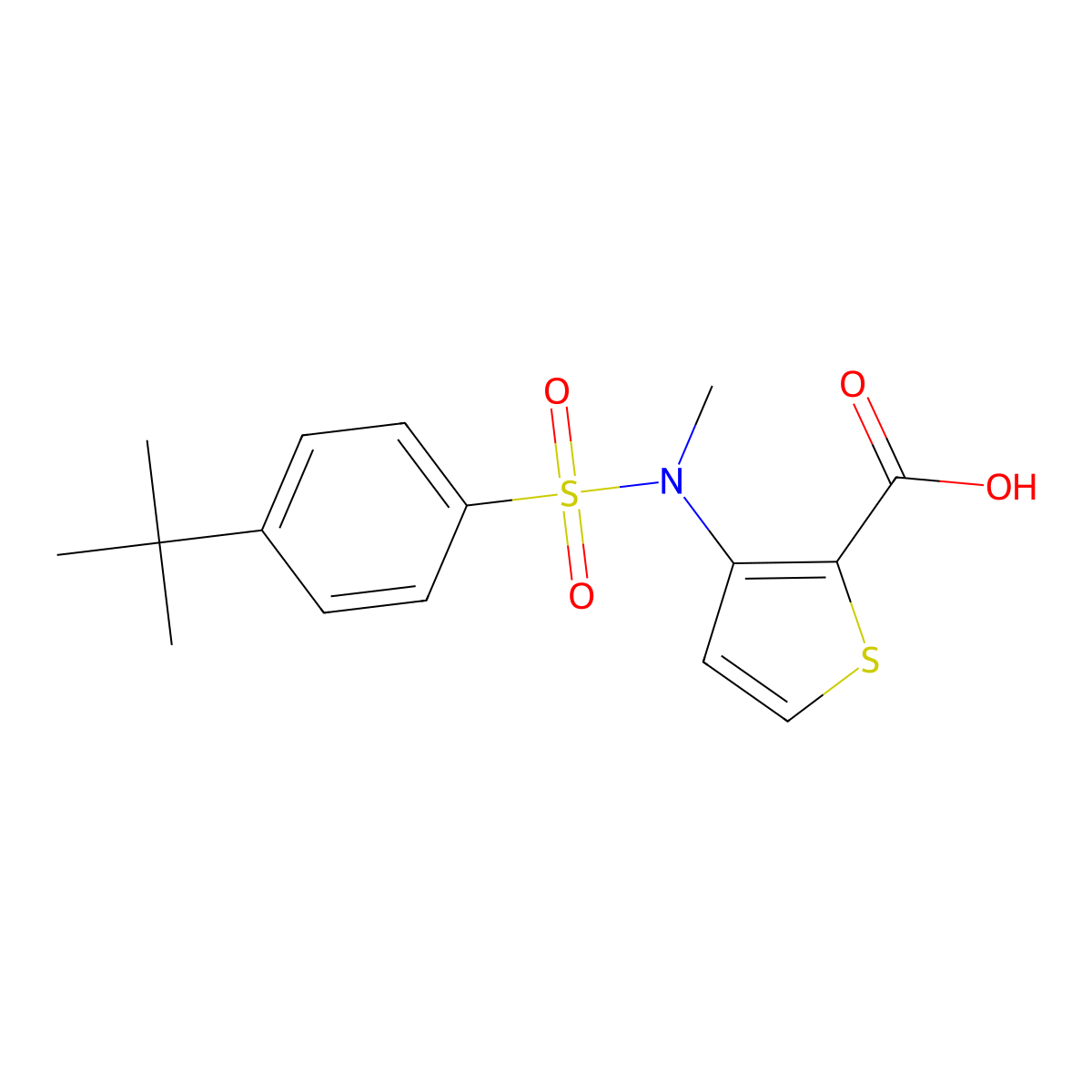 3-[[(4-Tert-butylphenyl)sulfonyl](methyl)amino]thiophene-2-carboxylic acid molecular structure, CAS 1111300-43-6