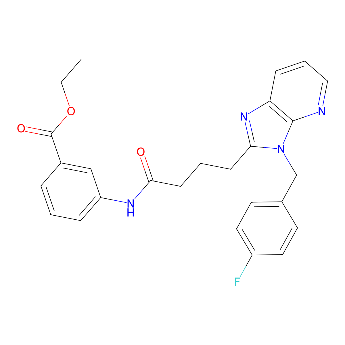 Ethyl 3-(4-{3-[(4-fluorophenyl)methyl]-3H-imidazo[4,5-B]pyridin-2-YL}butanamido)benzoate molecular structure, CAS 1111315-74-2