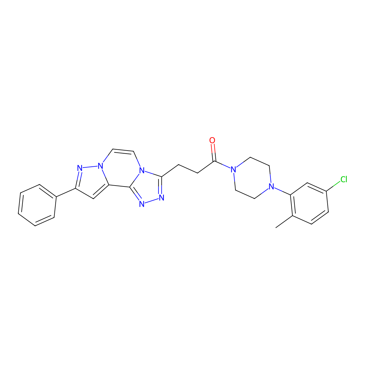 1-[4-(5-Chloro-2-methylphenyl)piperazino]-3-(9-phenylpyrazolo[1,5-A][1,2,4]triazolo[3,4-C]pyrazin-3-YL)-1-propanone molecular structure, CAS 1111316-30-3