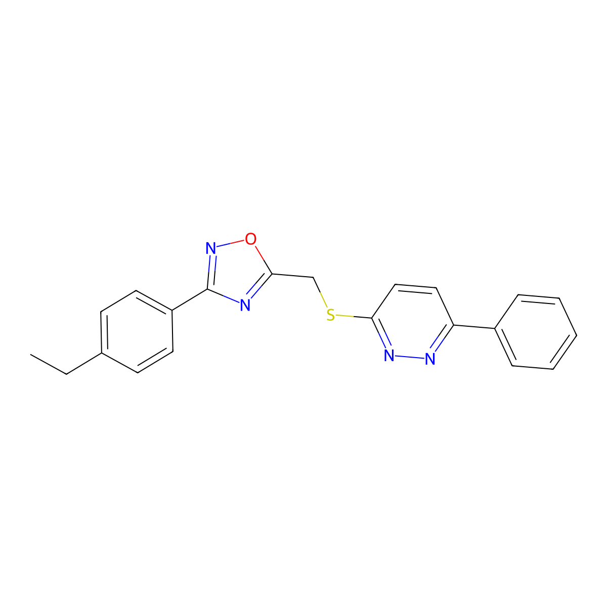 3-(4-Ethylphenyl)-5-(((6-phenylpyridazin-3-yl)thio)methyl)-1,2,4-oxadiazole molecular structure, CAS 1111316-41-6