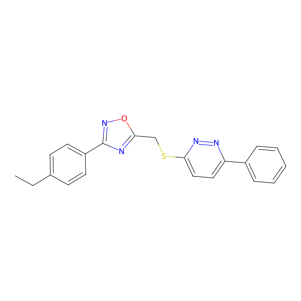 3-(4-Ethylphenyl)-5-(((6-phenylpyridazin-3-yl)thio)methyl)-1,2,4-oxadiazole molecular structure, CAS 1111316-41-6