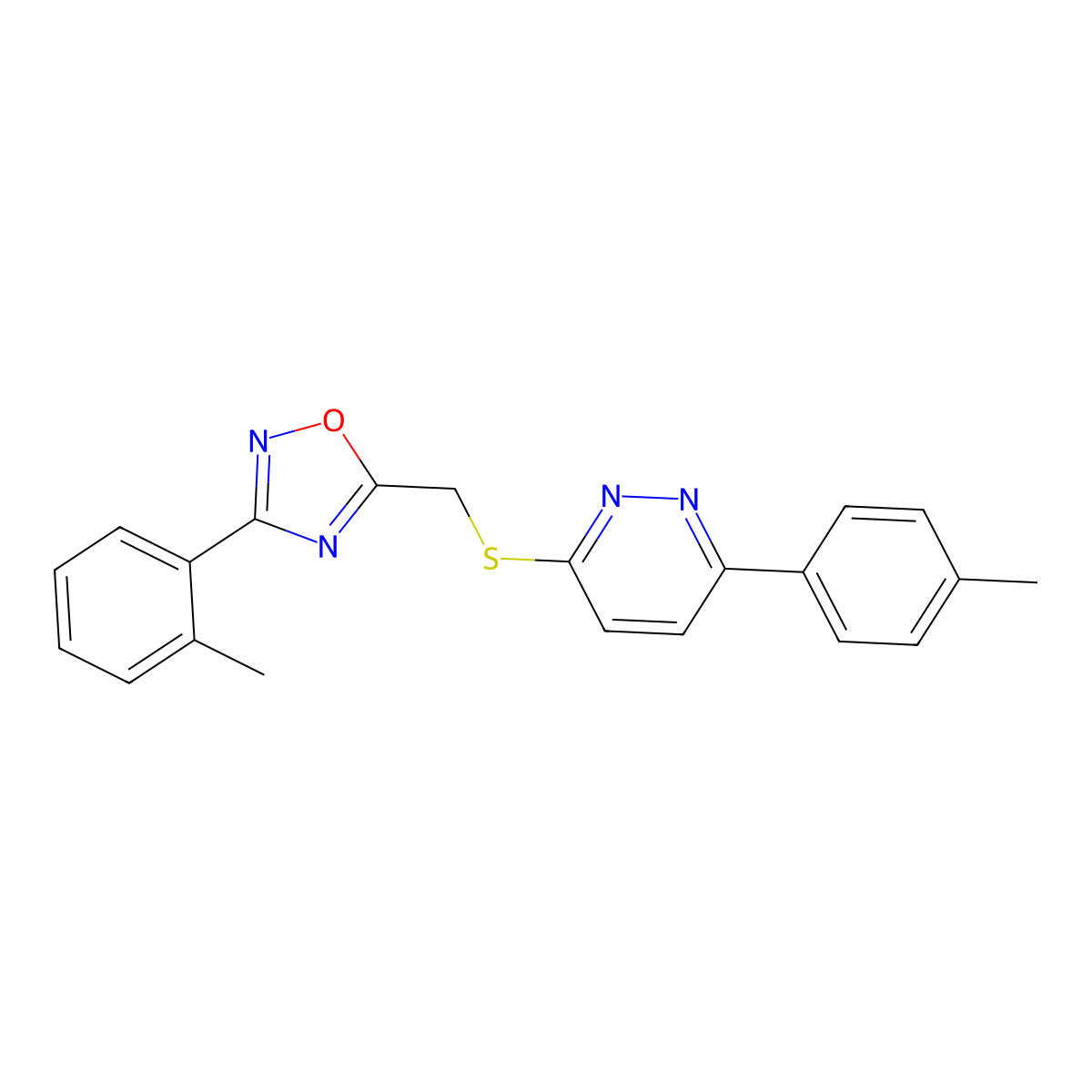 3-(4-Methylphenyl)-6-({[3-(2-methylphenyl)-1,2,4-oxadiazol-5-yl]methyl}sulfanyl)pyridazine molecular structure, CAS 1111316-43-8