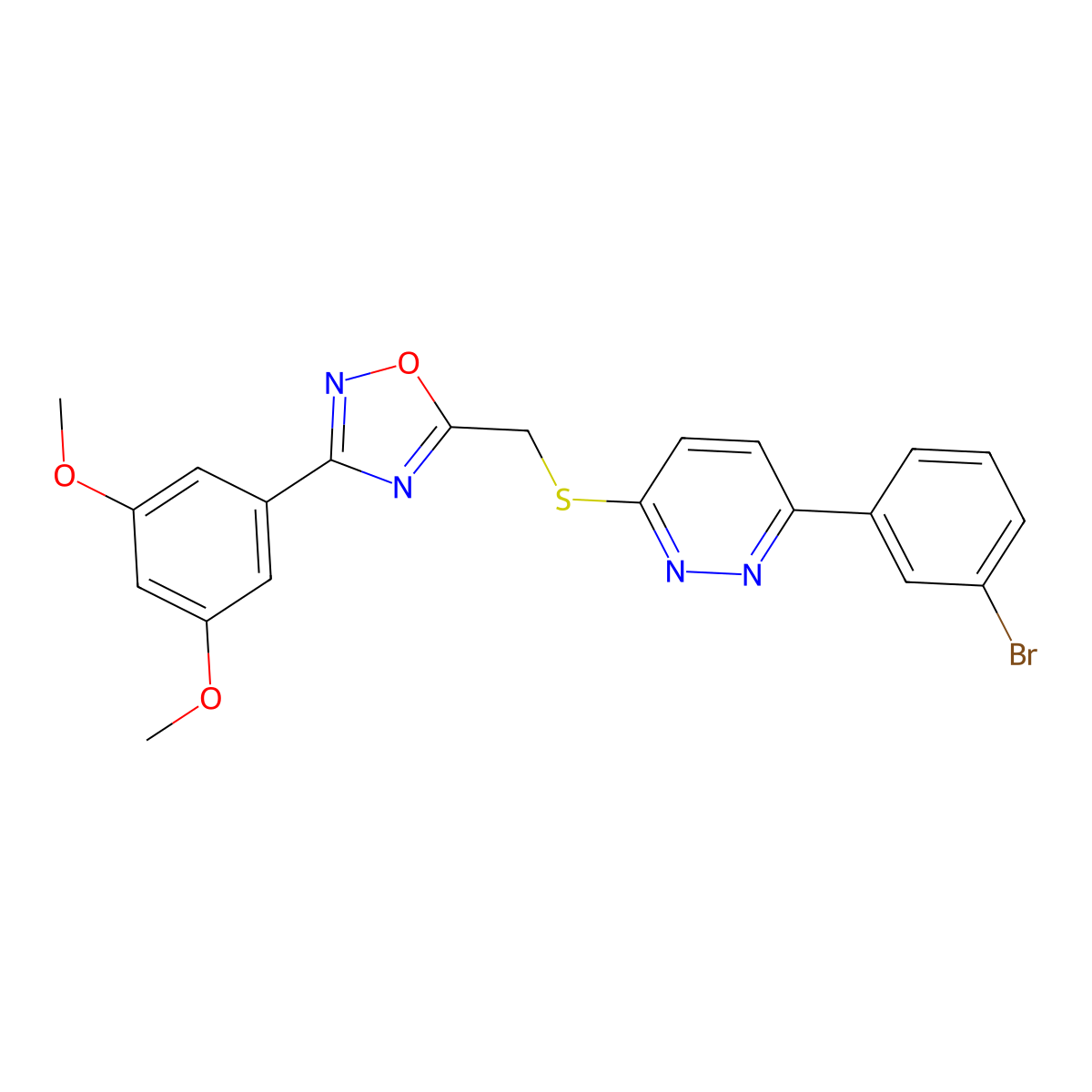 3-(3-Bromophenyl)-6-({[3-(3,5-dimethoxyphenyl)-1,2,4-oxadiazol-5-yl]methyl}sulfanyl)pyridazine molecular structure, CAS 1111316-49-4
