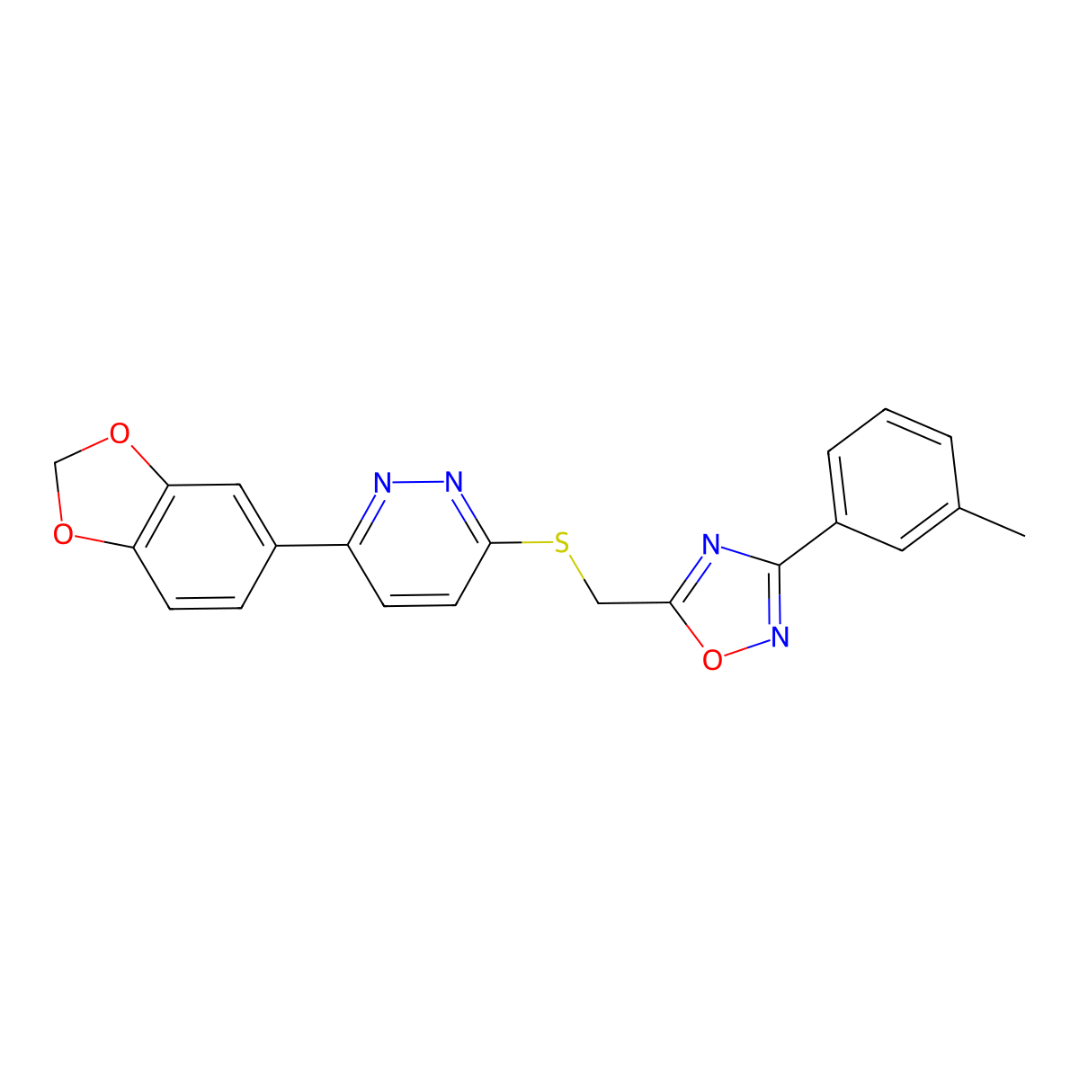 3-(1,3-Benzodioxol-5-yl)-6-({[3-(3-methylphenyl)-1,2,4-oxadiazol-5-yl]methyl}sulfanyl)pyridazine molecular structure, CAS 1111316-51-8