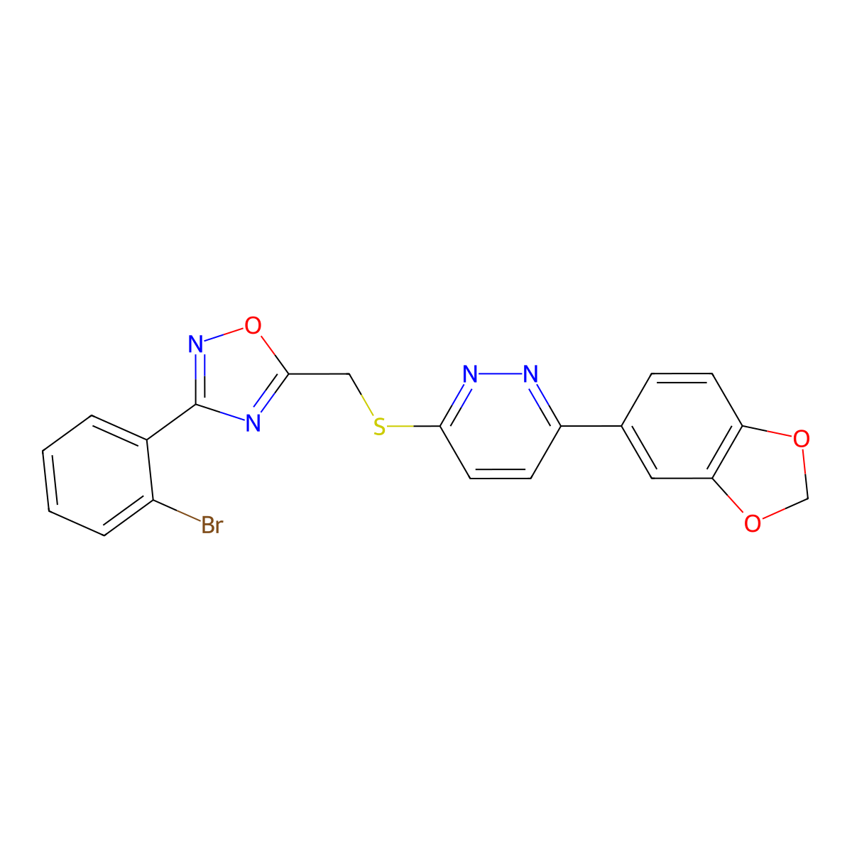 3-(1,3-Benzodioxol-5-yl)-6-({[3-(2-bromophenyl)-1,2,4-oxadiazol-5-yl]methyl}sulfanyl)pyridazine molecular structure, CAS 1111316-52-9