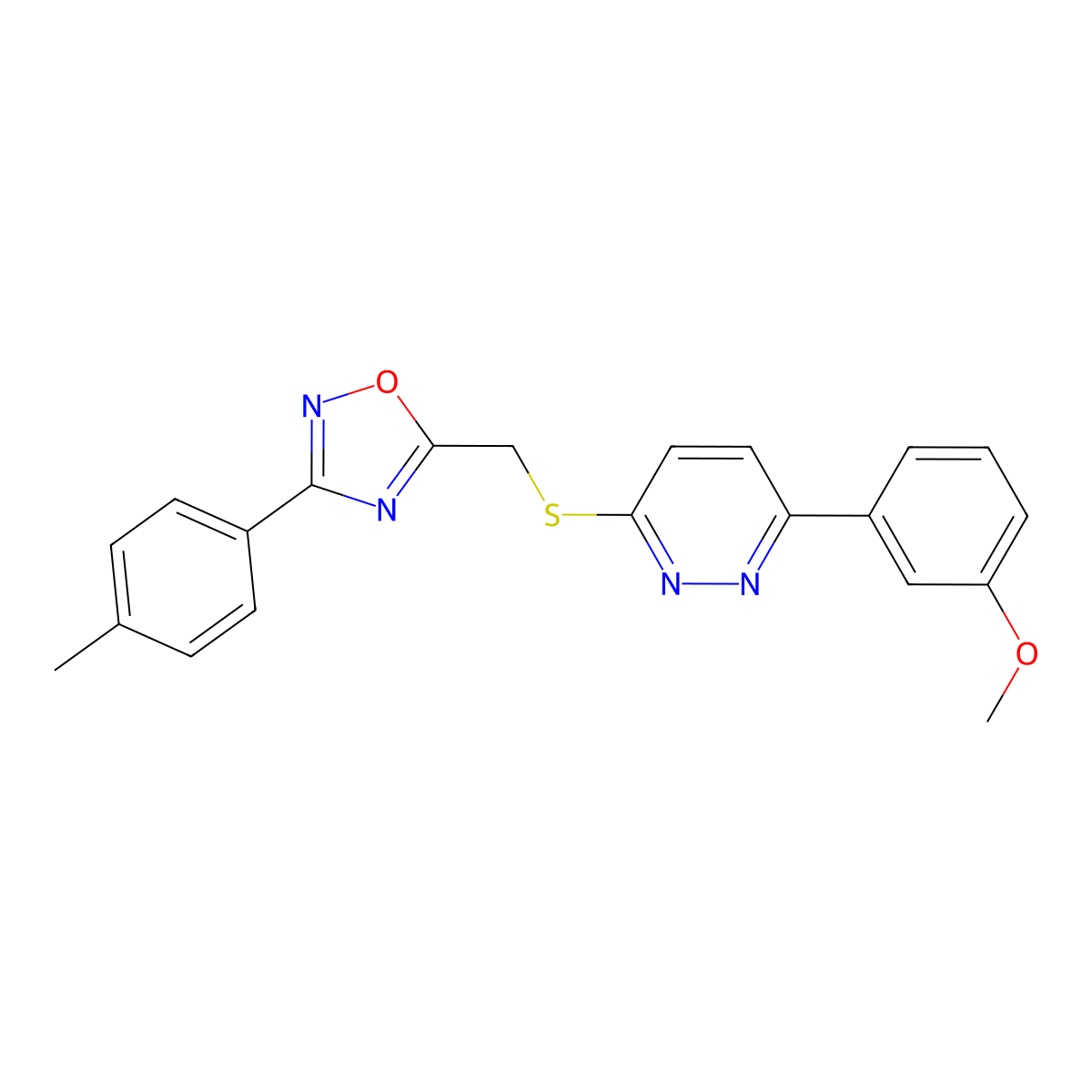5-(((6-(3-Methoxyphenyl)pyridazin-3-yl)thio)methyl)-3-(p-tolyl)-1,2,4-oxadiazole molecular structure, CAS 1111316-56-3