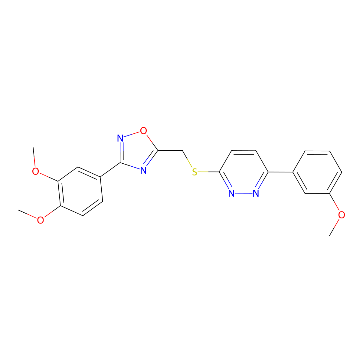 3-({[3-(3,4-Dimethoxyphenyl)-1,2,4-oxadiazol-5-yl]methyl}sulfanyl)-6-(3-methoxyphenyl)pyridazine molecular structure, CAS 1111316-57-4
