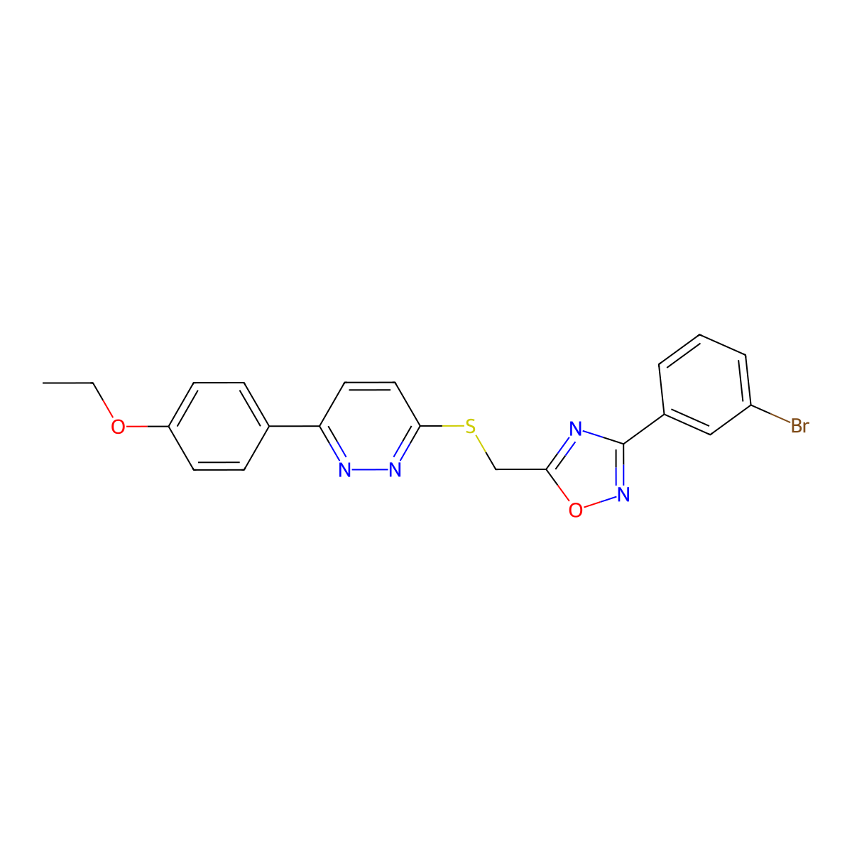 3-({[3-(3-Bromophenyl)-1,2,4-oxadiazol-5-yl]methyl}thio)-6-(4-ethoxyphenyl)pyridazine molecular structure, CAS 1111316-61-0